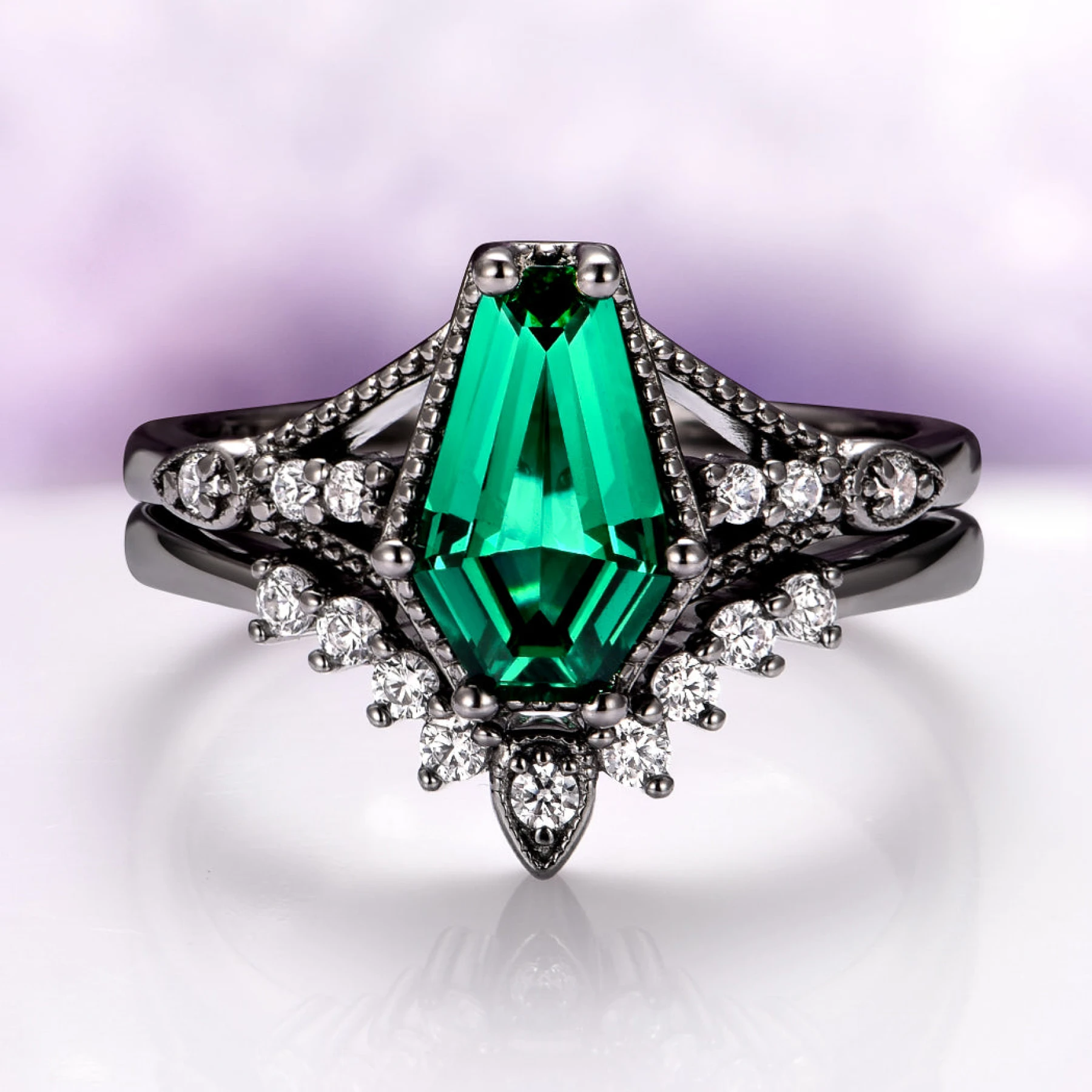Lilith Coffin Cut Emerald Ring Set in Black Ruthenium
