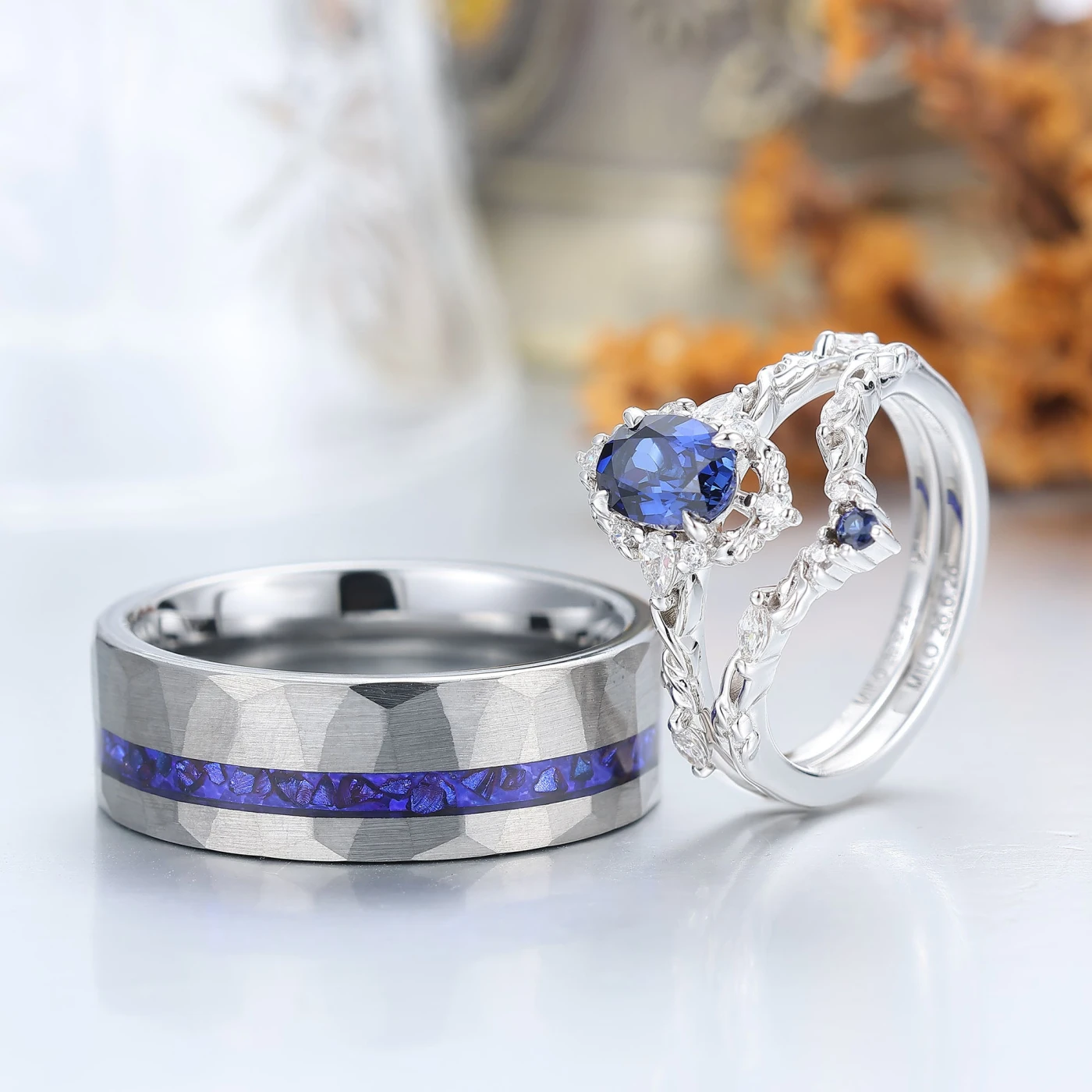 Baroque-inspired Sapphire Filigreed Couple Ring Set Blue His And Hers Matching Rings - view 8