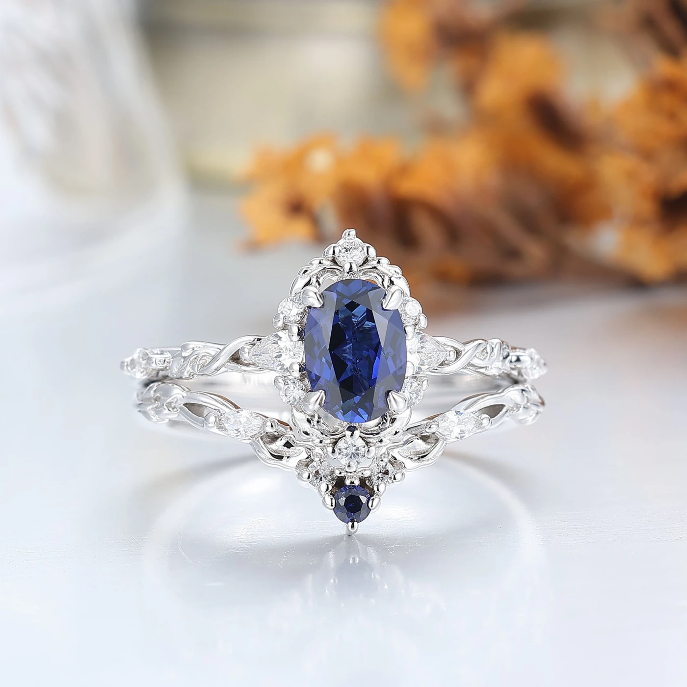 Baroque-inspired Sapphire Filigreed Couple Ring Set Blue His And Hers Matching Rings - view 7