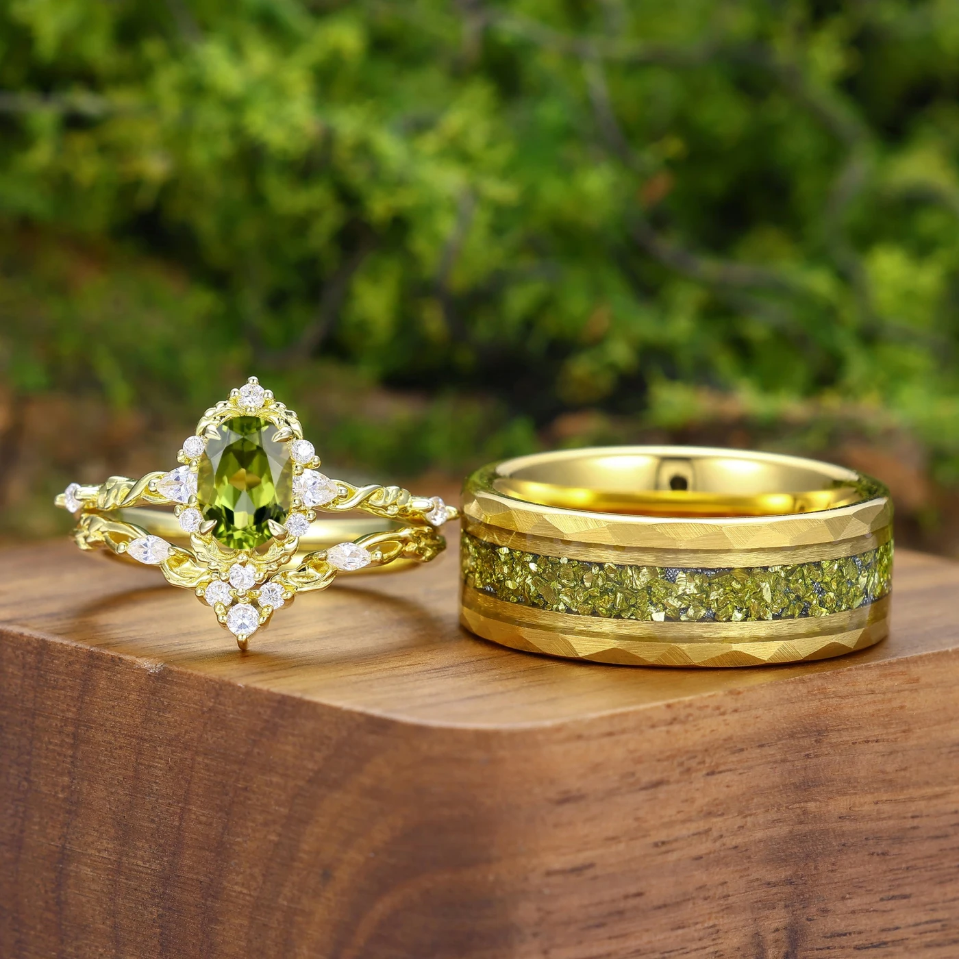 Antique Oval Cut Leaf Branch Couple Rings Set Dainty Gold Rings For Him And Her