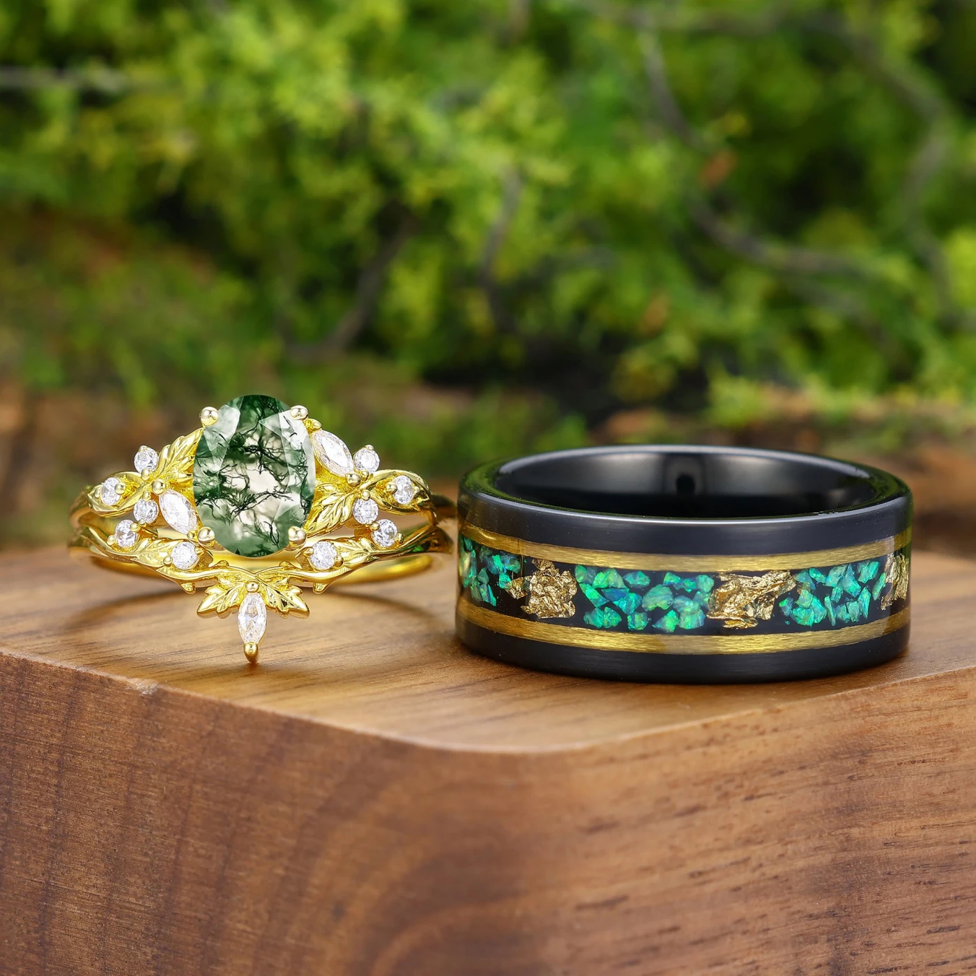 Art Deco 1.5CT Natural Leaf Branch Couple Ring Set Unique Rings For Him And Her