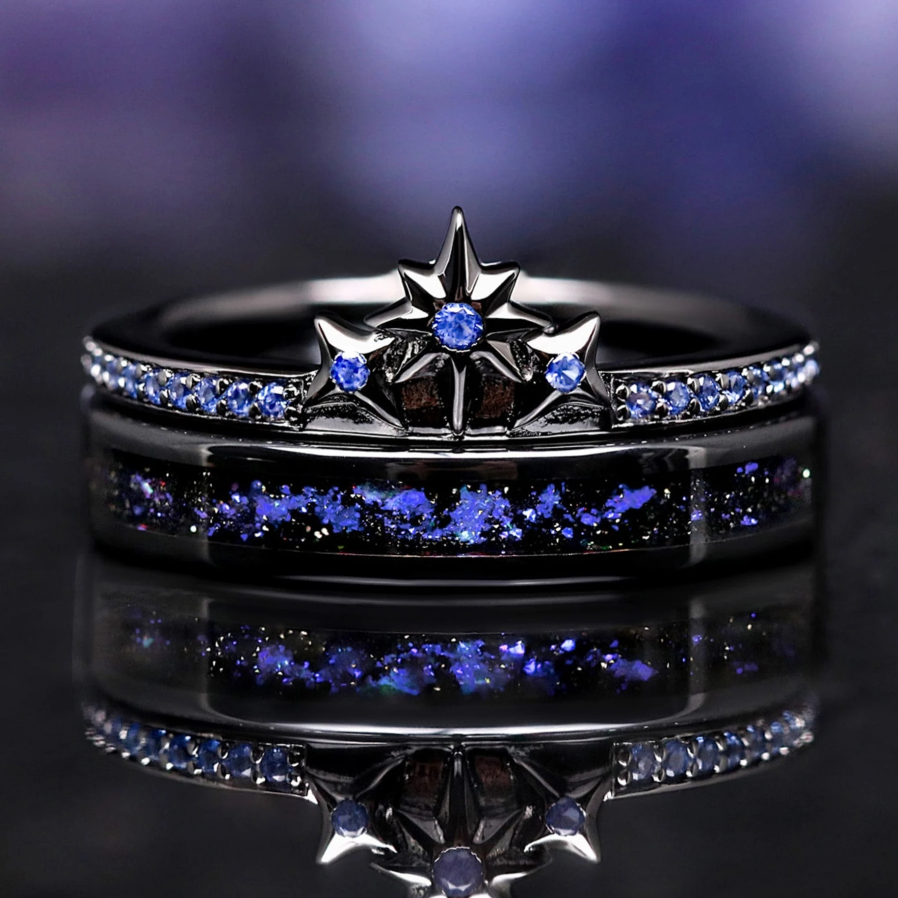 Orion Star Engagement Ring Set, Women’s Wedding Band Set