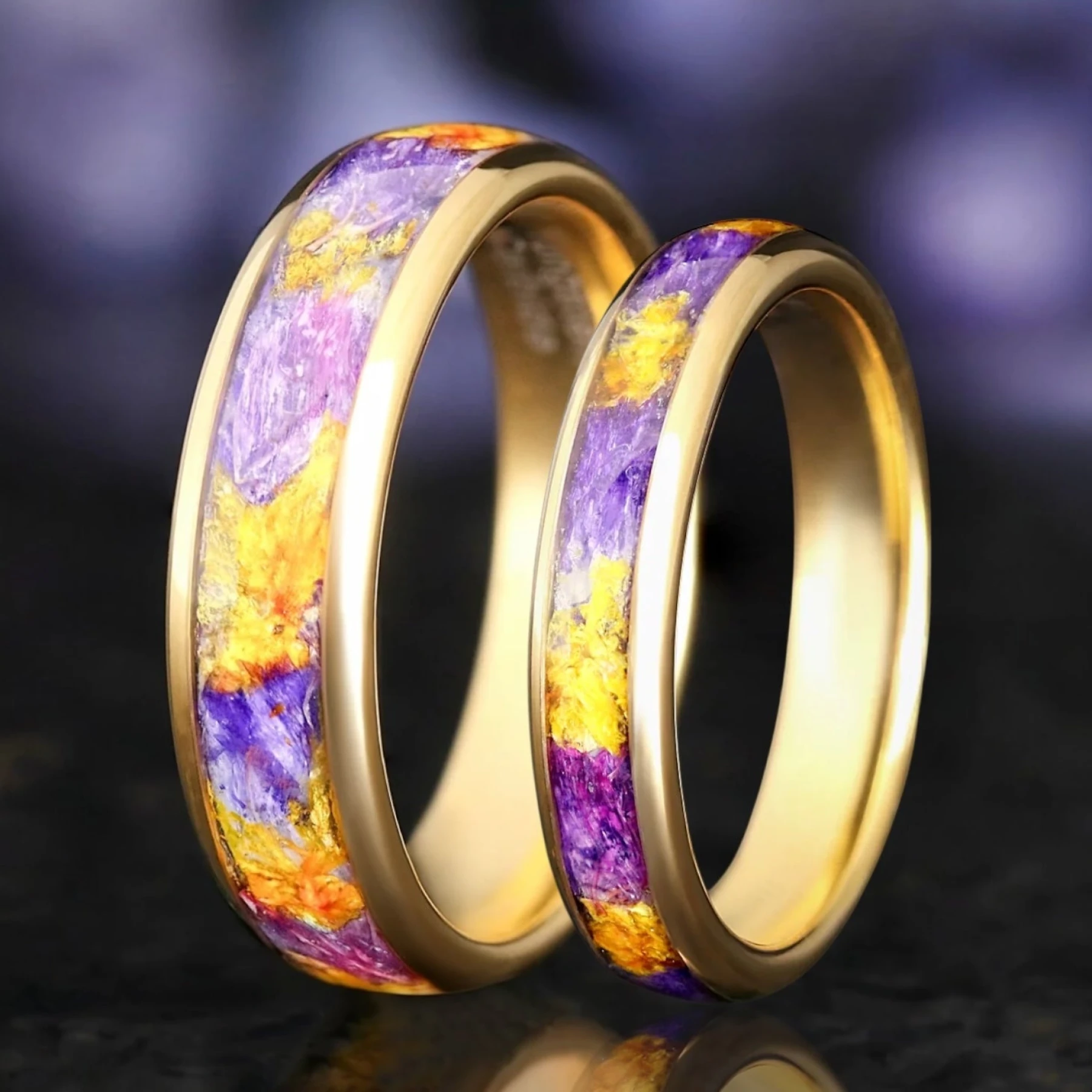 Forget-Me-Not Flower Ring, Gold Tungsten Wedding Band