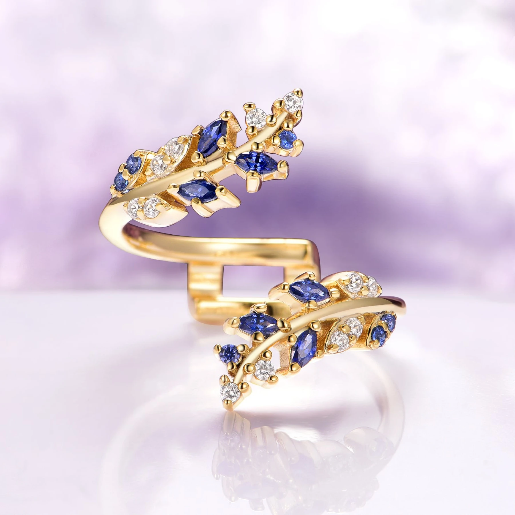 and Diamond Leaf Ring Guard in 14K Solid Yellow Gold