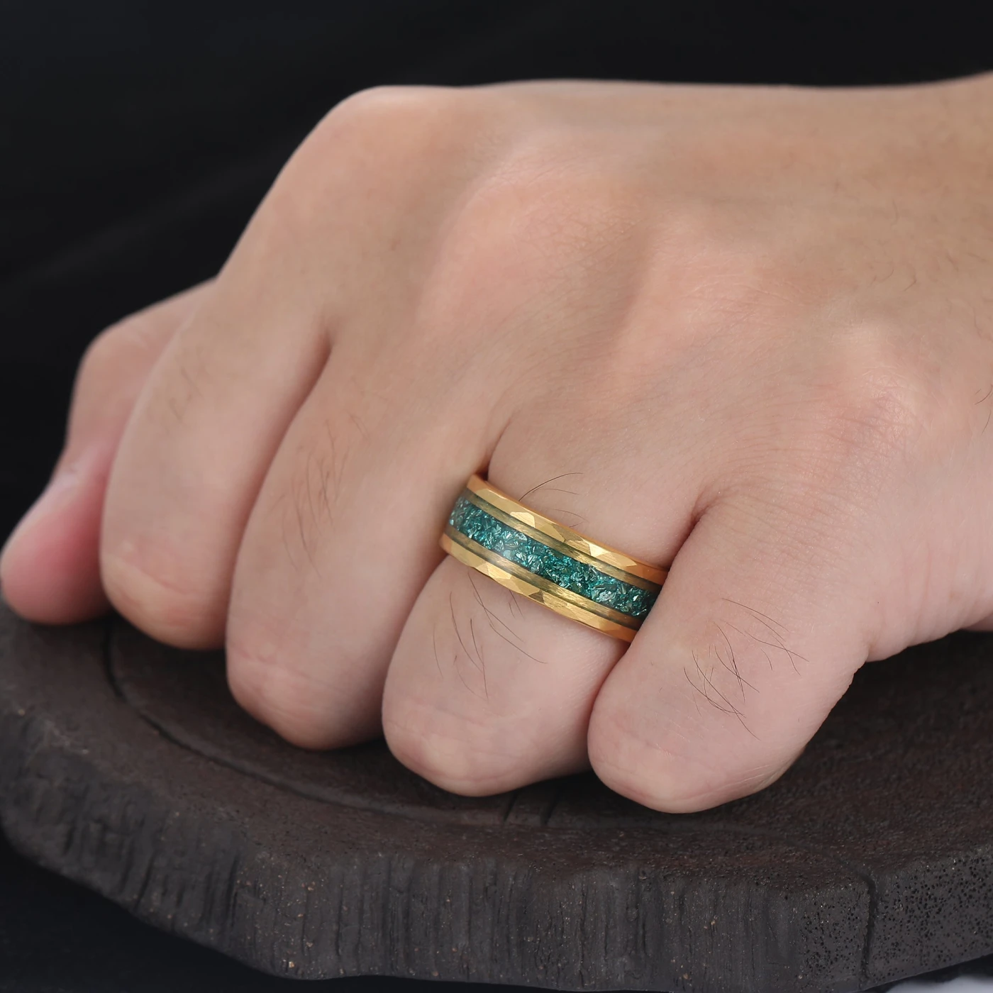 Brilliant Pear Cut Emerald Leaf Design Couple Ring Set Nature Inspired Rings For Men And Women - view 9