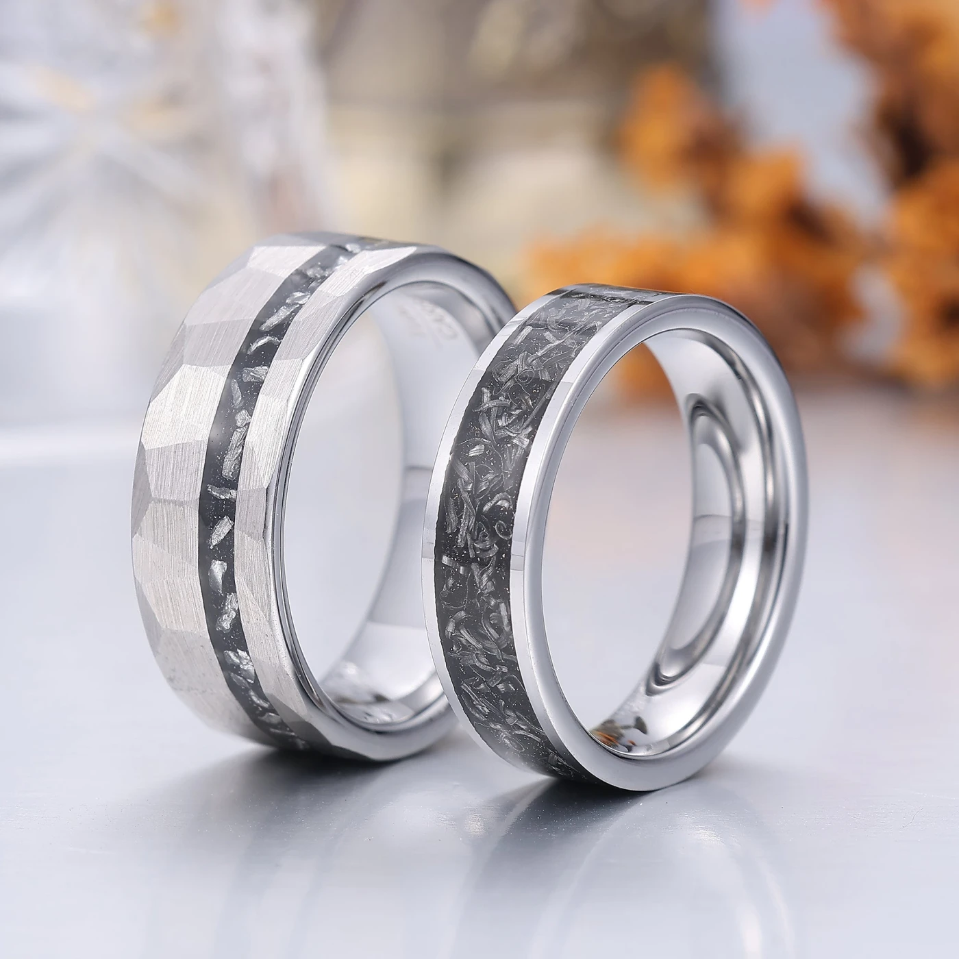Minimalist Meteorite Tungsten Couple Rings 6mm 8mm Silver Plated Tungsten Rings