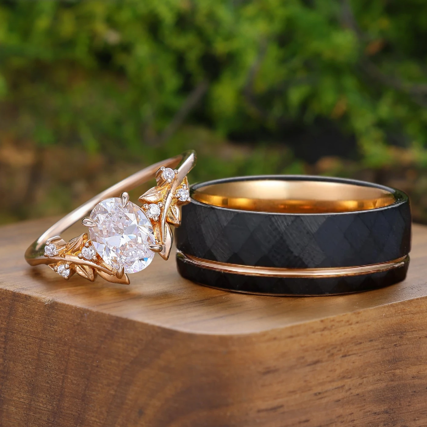 Unique Leaf Motif Oval Cut Moissanite Couple Rings Promise Ring For Men For Women