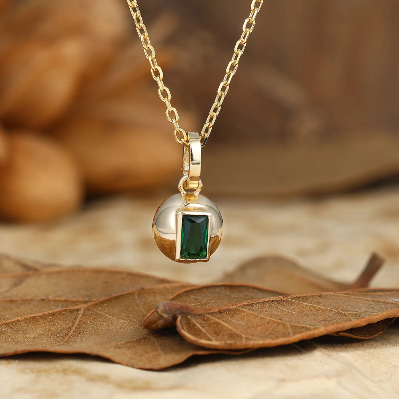 Art deco Moss Agate Inlay Orb Pendant Necklace Anniversary Gift For Women - view 9