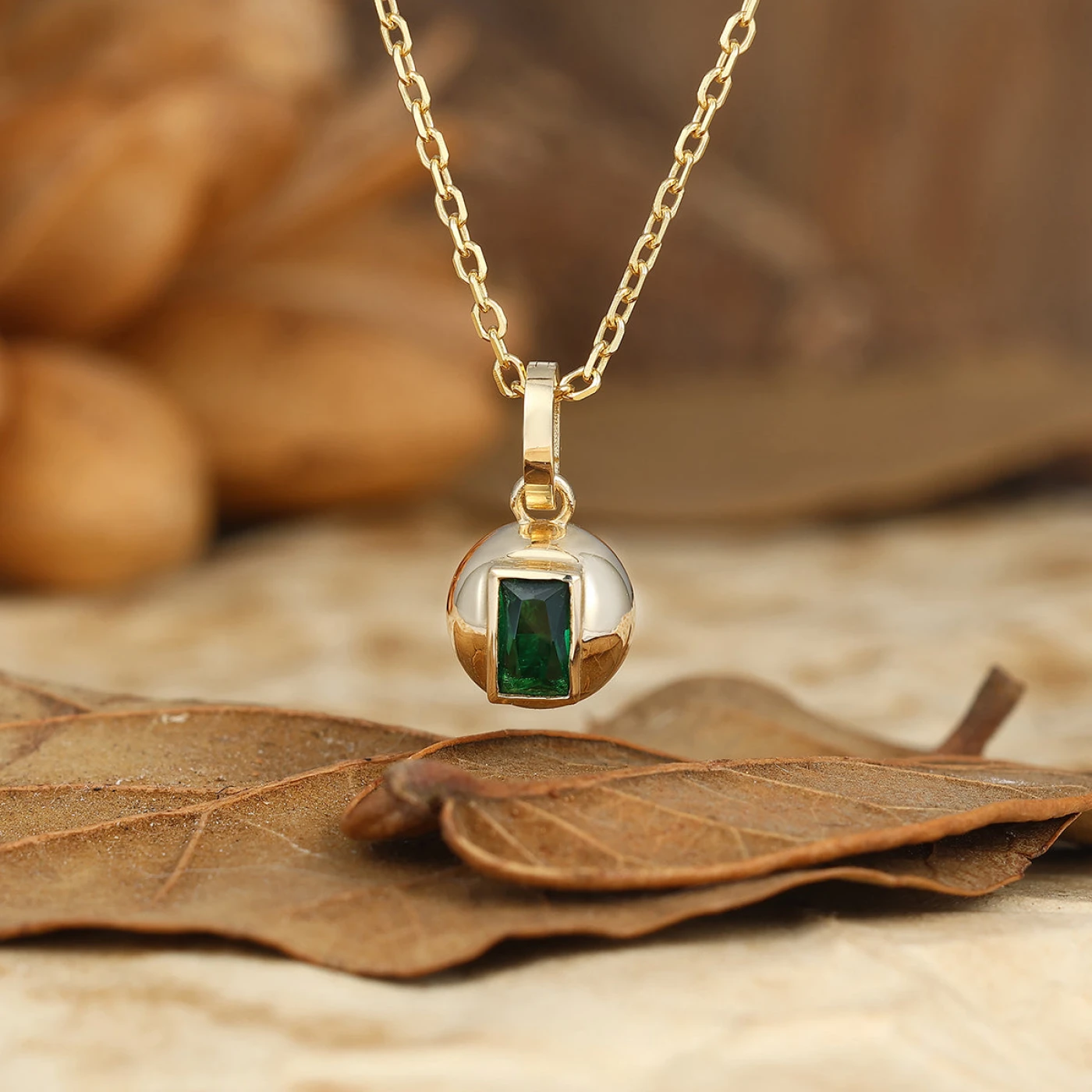 Art deco Moss Agate Inlay Orb Pendant Necklace Anniversary Gift For Women - view 3