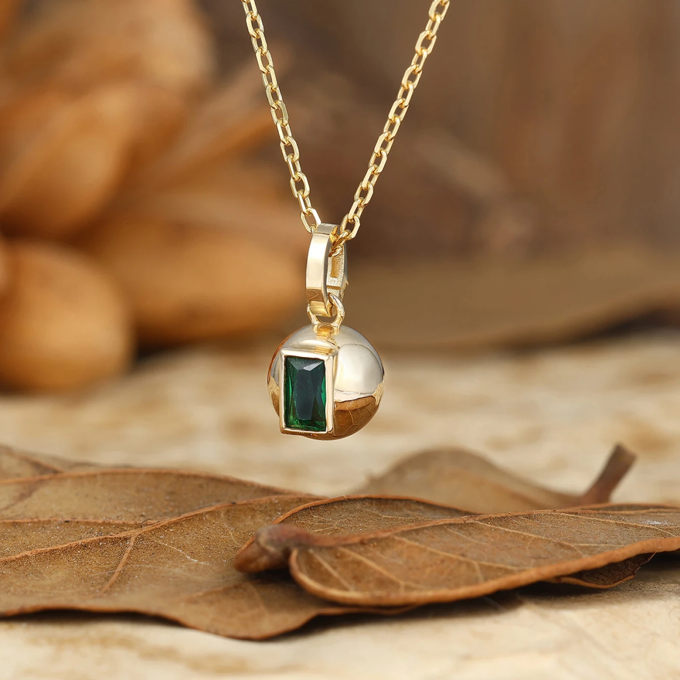 Art deco Moss Agate Inlay Orb Pendant Necklace Anniversary Gift For Women - view 10