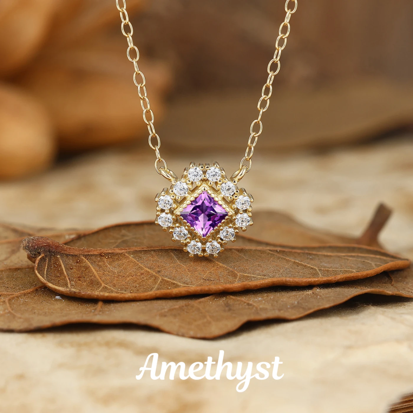 Cluster Natural Pendant Necklace February Birthstone Necklace