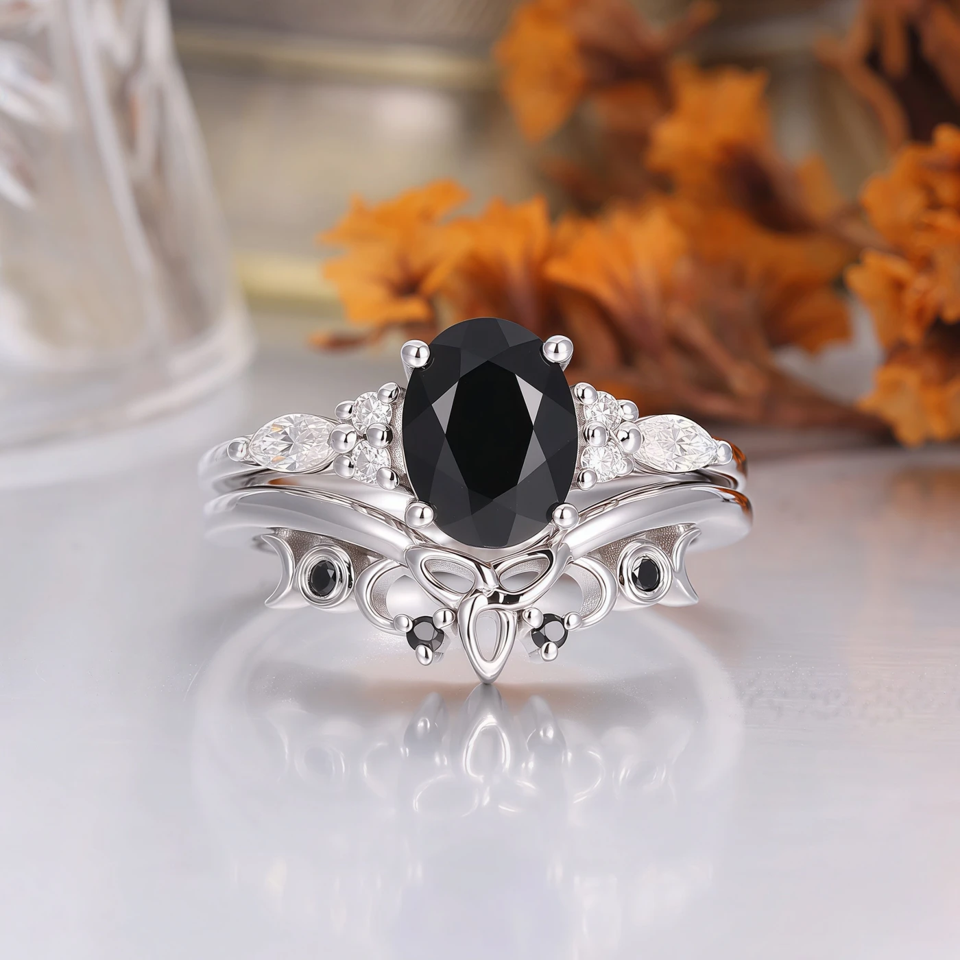 Alternative Oval Wedding Set Engagement Ring Romantic Bridal Set Engagement Ring