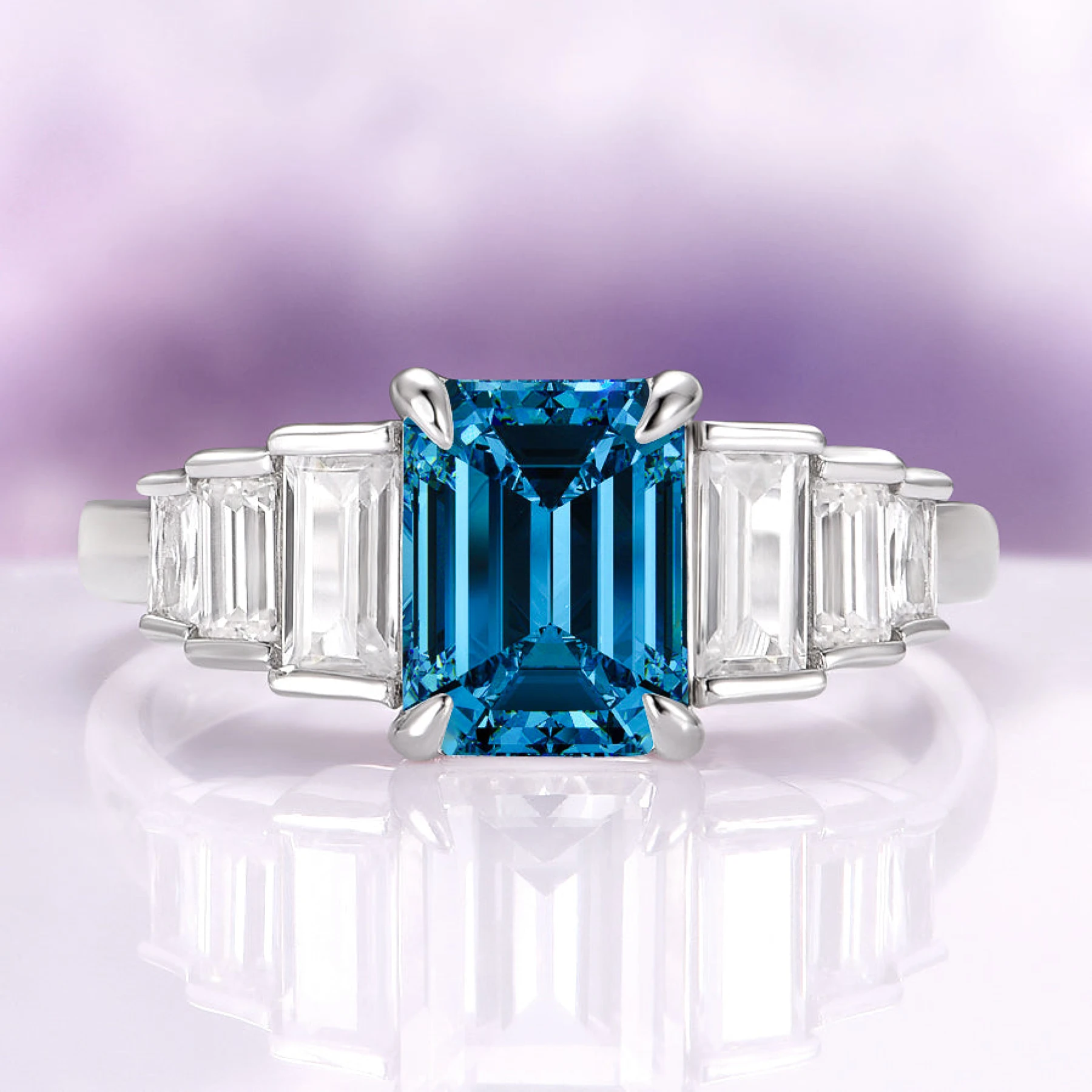 Art Deco Natural London Blue Topaz Engagement Ring in Sterling Silver - view 1