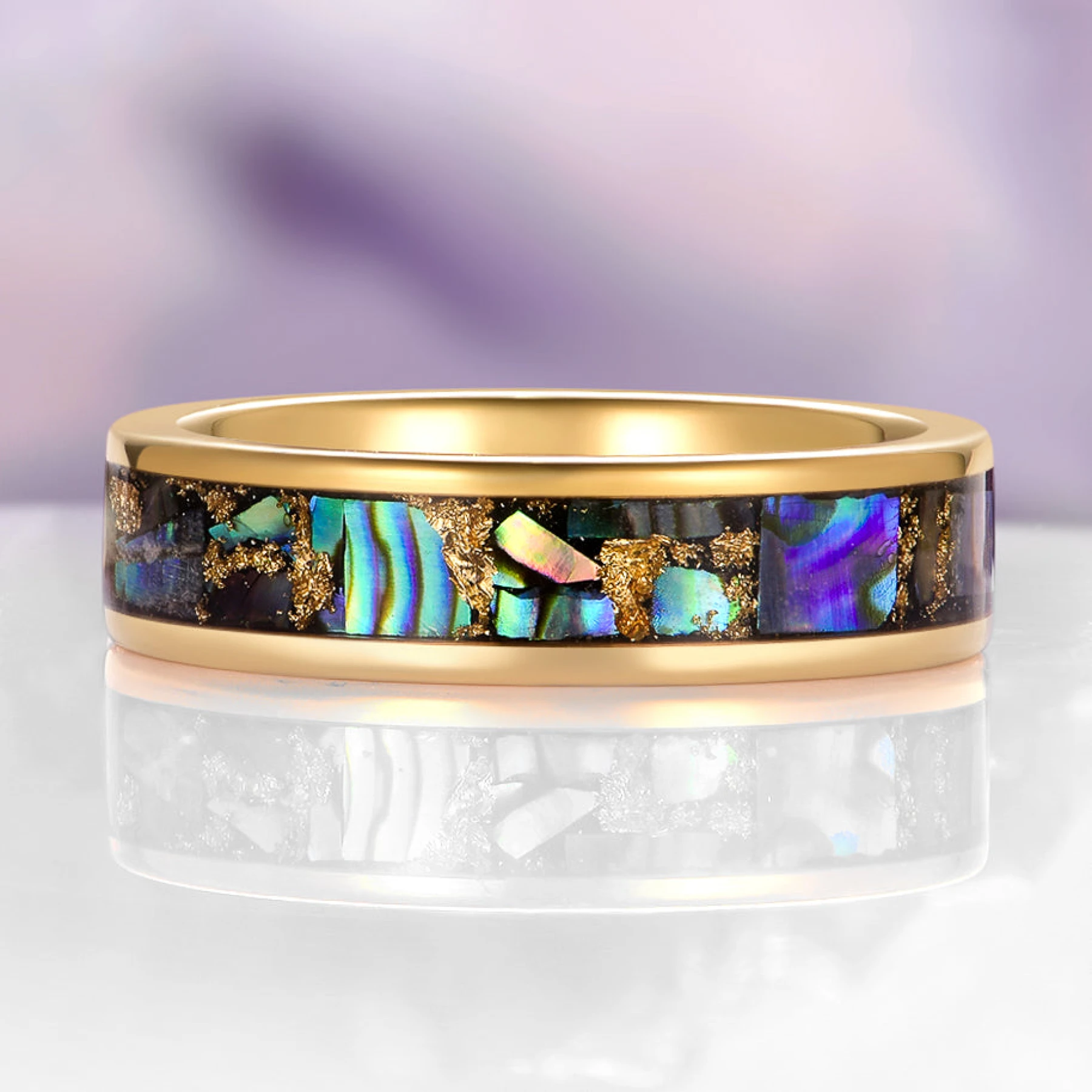 Abalone Shell Men's Wedding Band in Yellow Gold Tungsten Carbide (6mm)