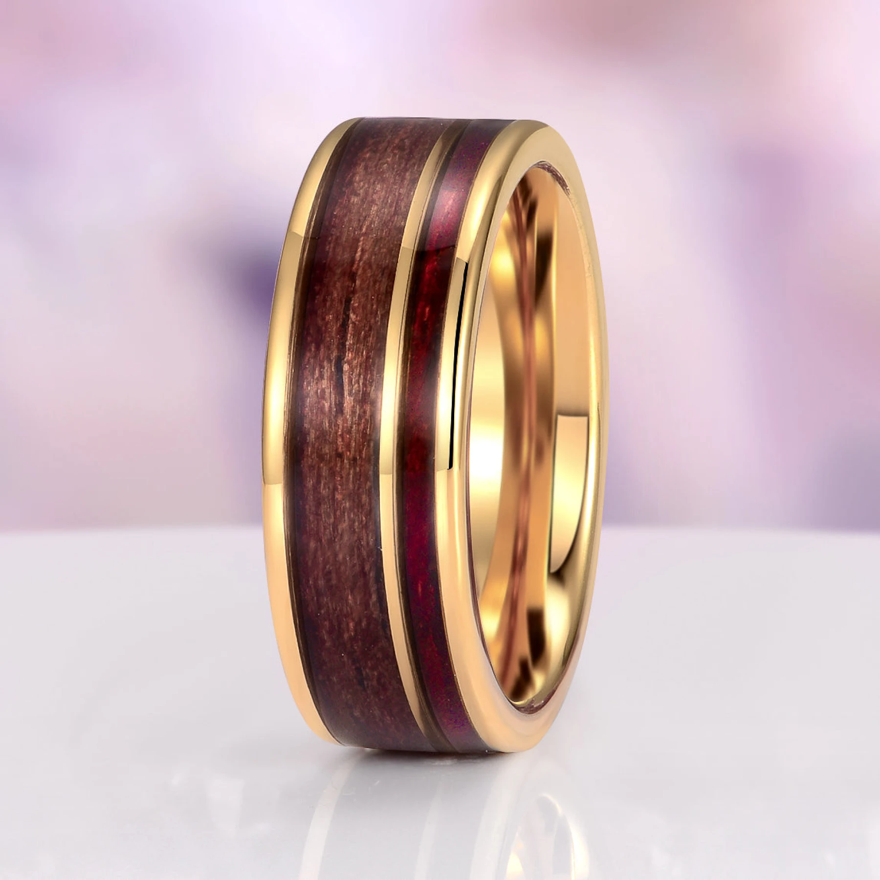 M1 Garand & Purpleheart Wood Men's Wedding Band in Gold Tungsten Carbide (8mm) - view 1