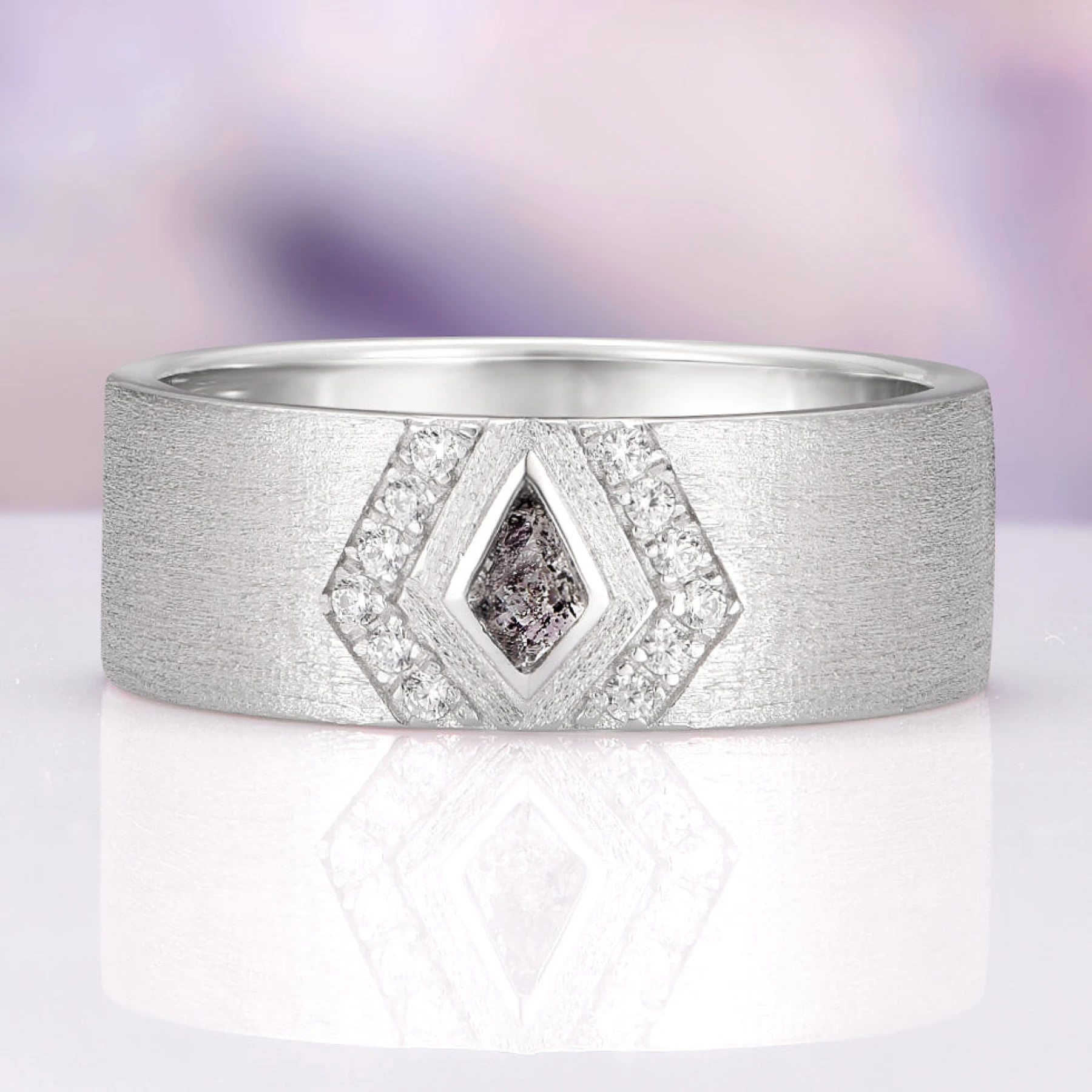 Kite Cut Natural Herkimer Diamond Men's Wedding Band in Sterling Silver (8mm) - view 1