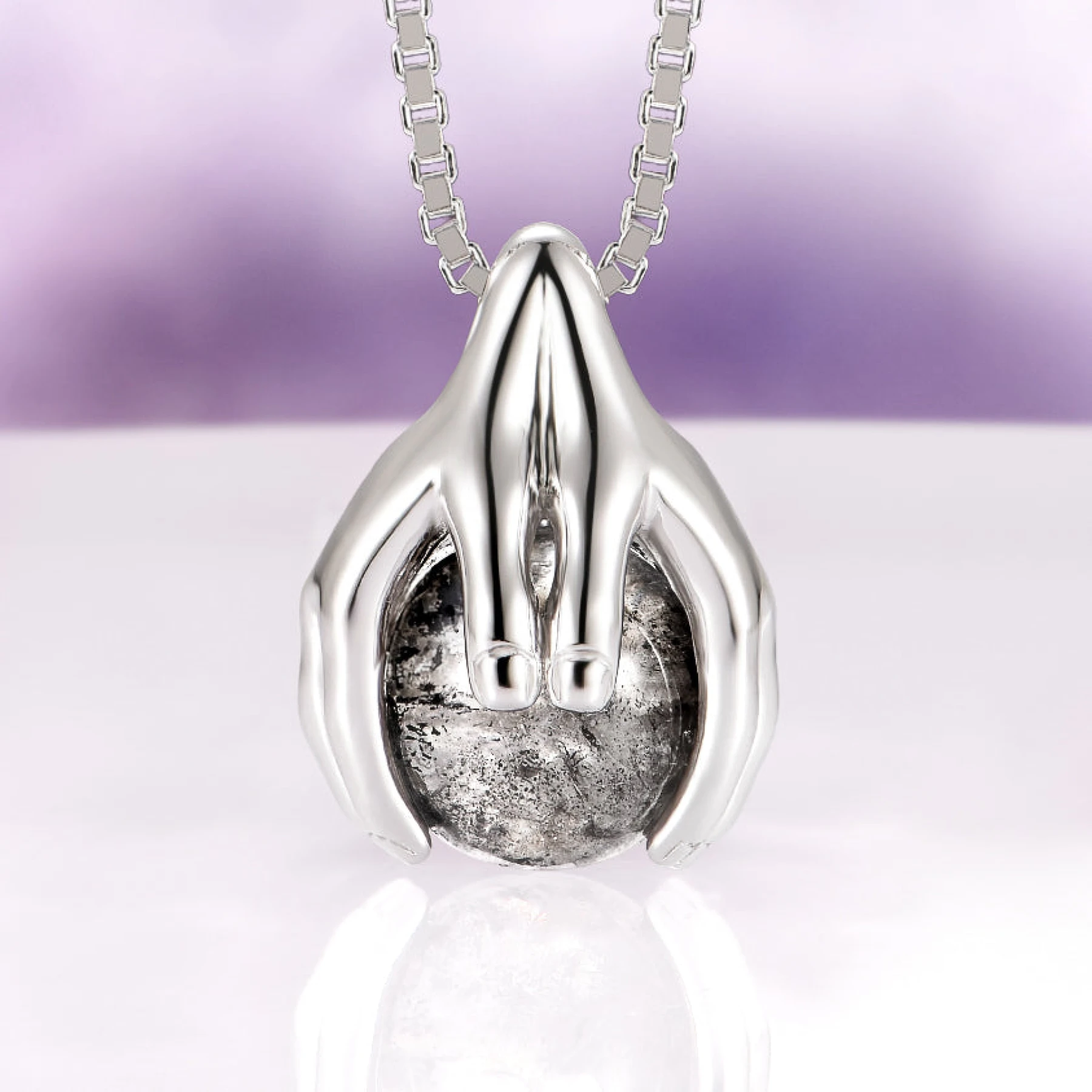 Ethereal Hold Natural Herkimer Diamond Pendant Necklace in Sterling Silver