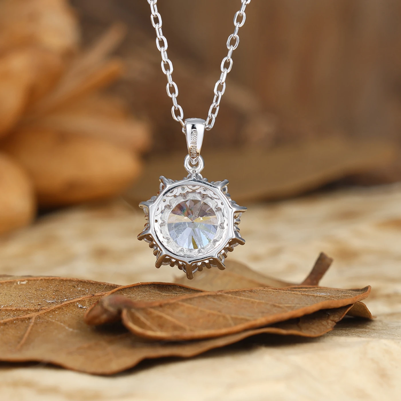 Art Deco Floral Aquamarine Pave Moissanites Halo Necklace Pendant 14K Gold Necklace - view 11