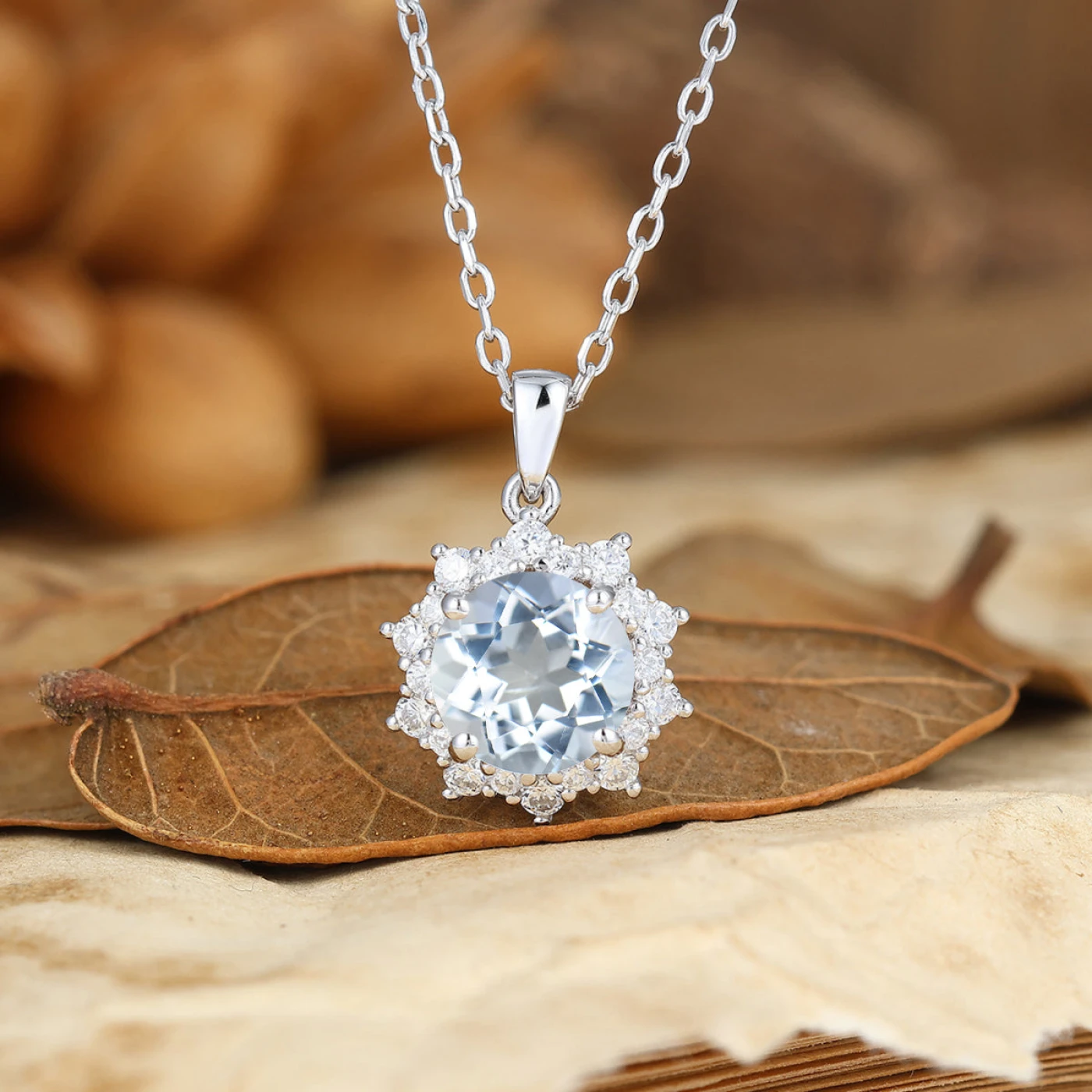 Art Deco Floral Pave Moissanites Halo Necklace Pendant 14K Gold Necklace