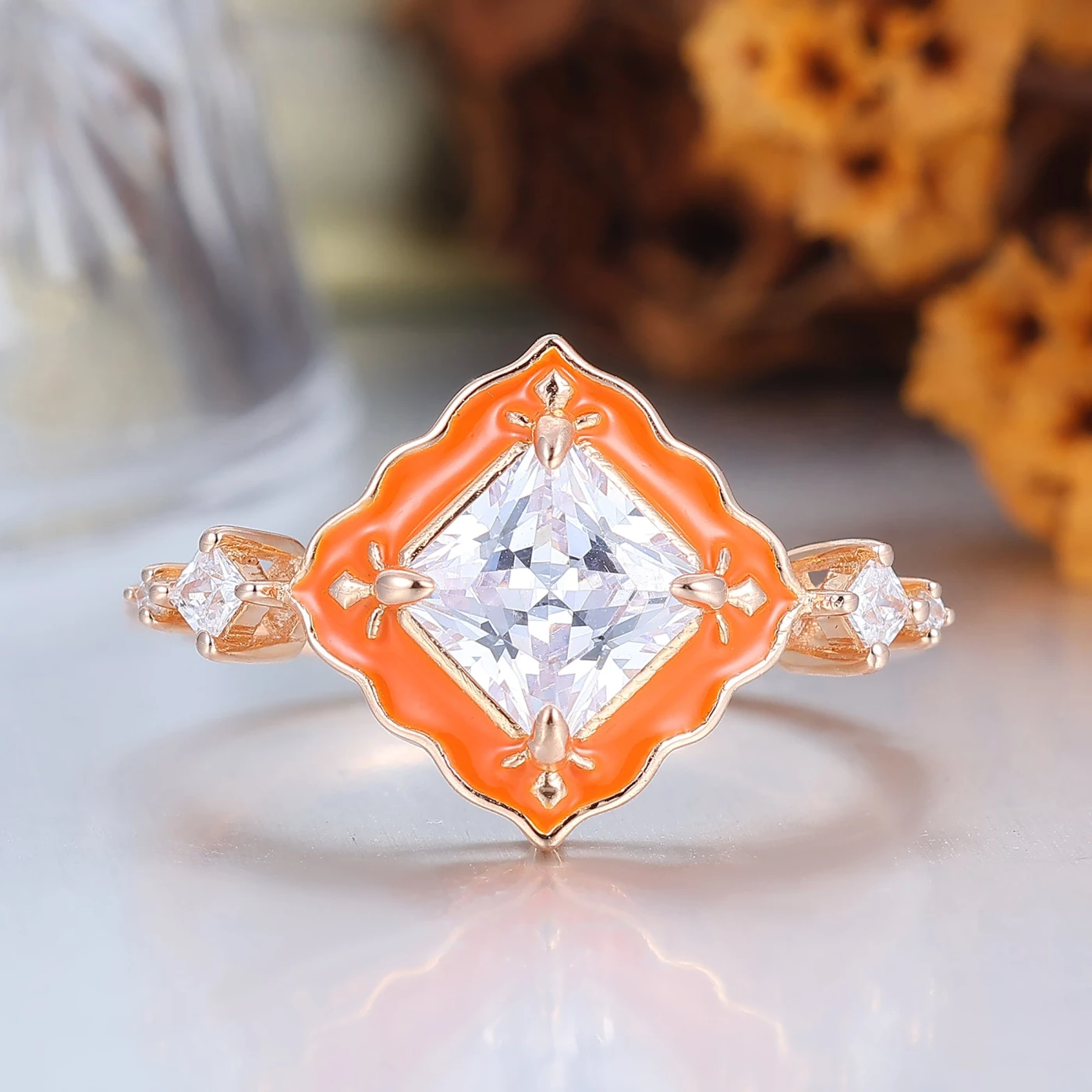Ornate Sunstone -Accented Ring Vintage Engagement Ring