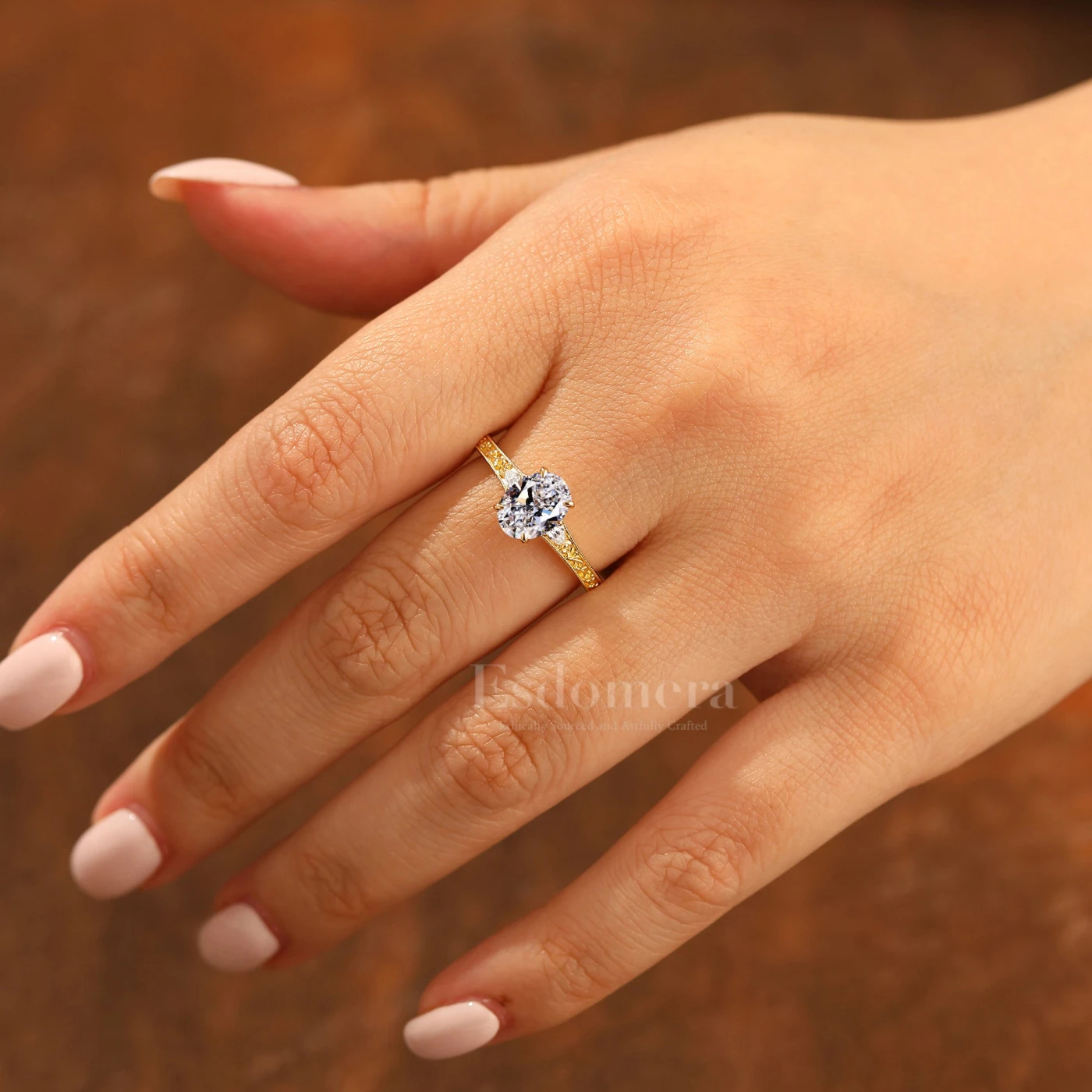 14K Art Deco Style Oval Cut Lab Grown Diamond with Filigree Band Bridal Ring Engagement Ring (IGI Certified) - view 6
