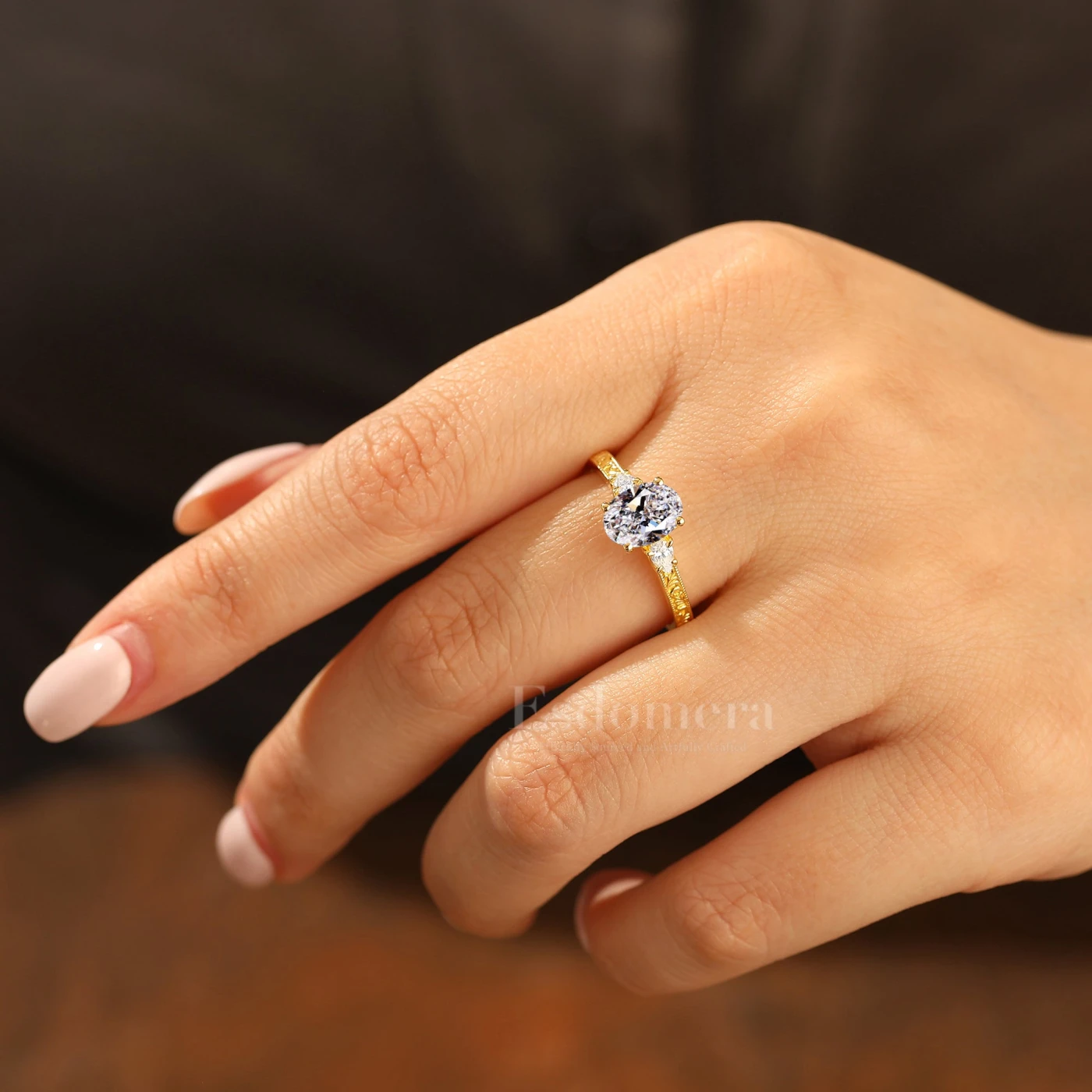 Vintage Inspired Oval Shape Lab Grown Diamond Women Ring Vine Scrolled Shank Scrolled (IGI Certified) - view 6