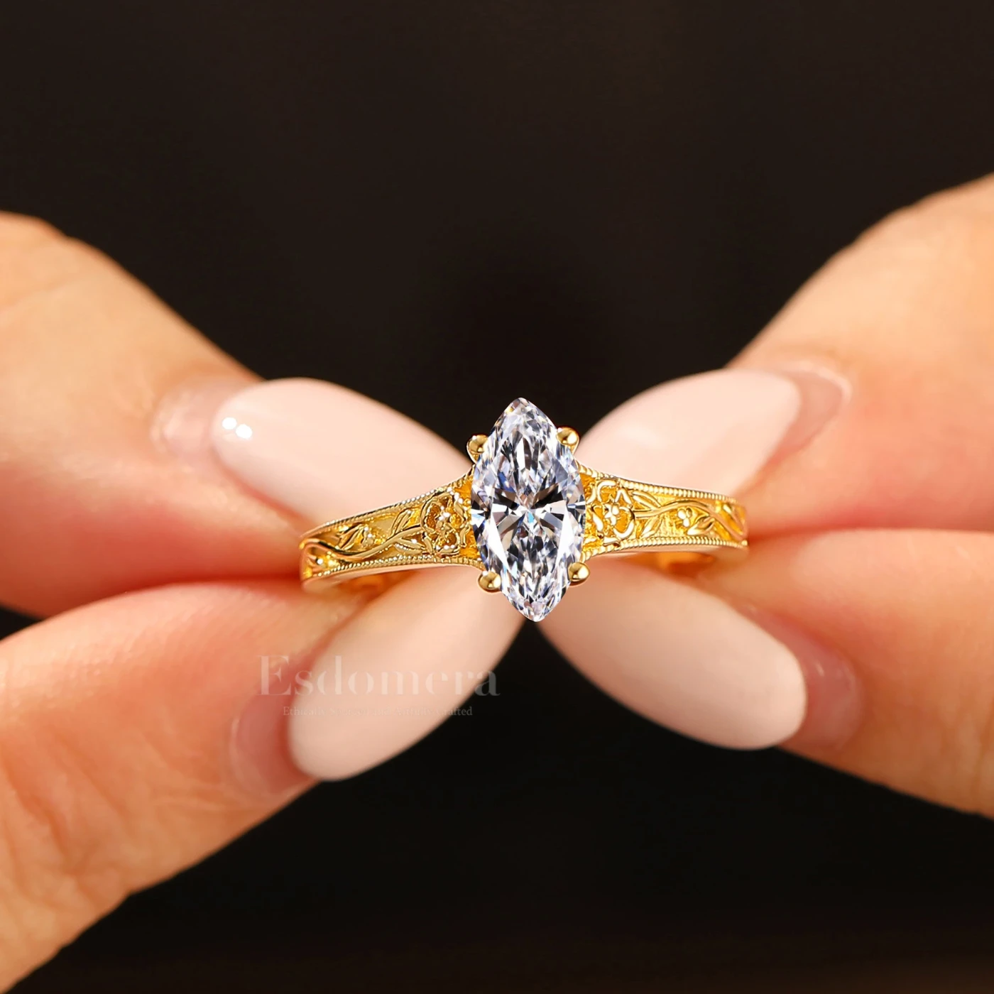 Antique-Style Solitaire Marquise Cut Lab Grown Diamond Ring Engagement Ring