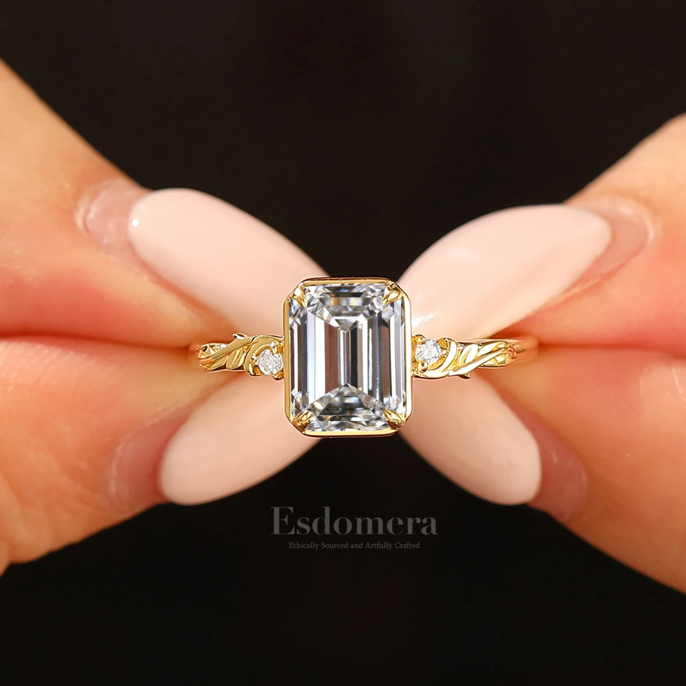 Vine Design Emerald Lab Diamond Wedding Ring Natural Inspired Lab Grown