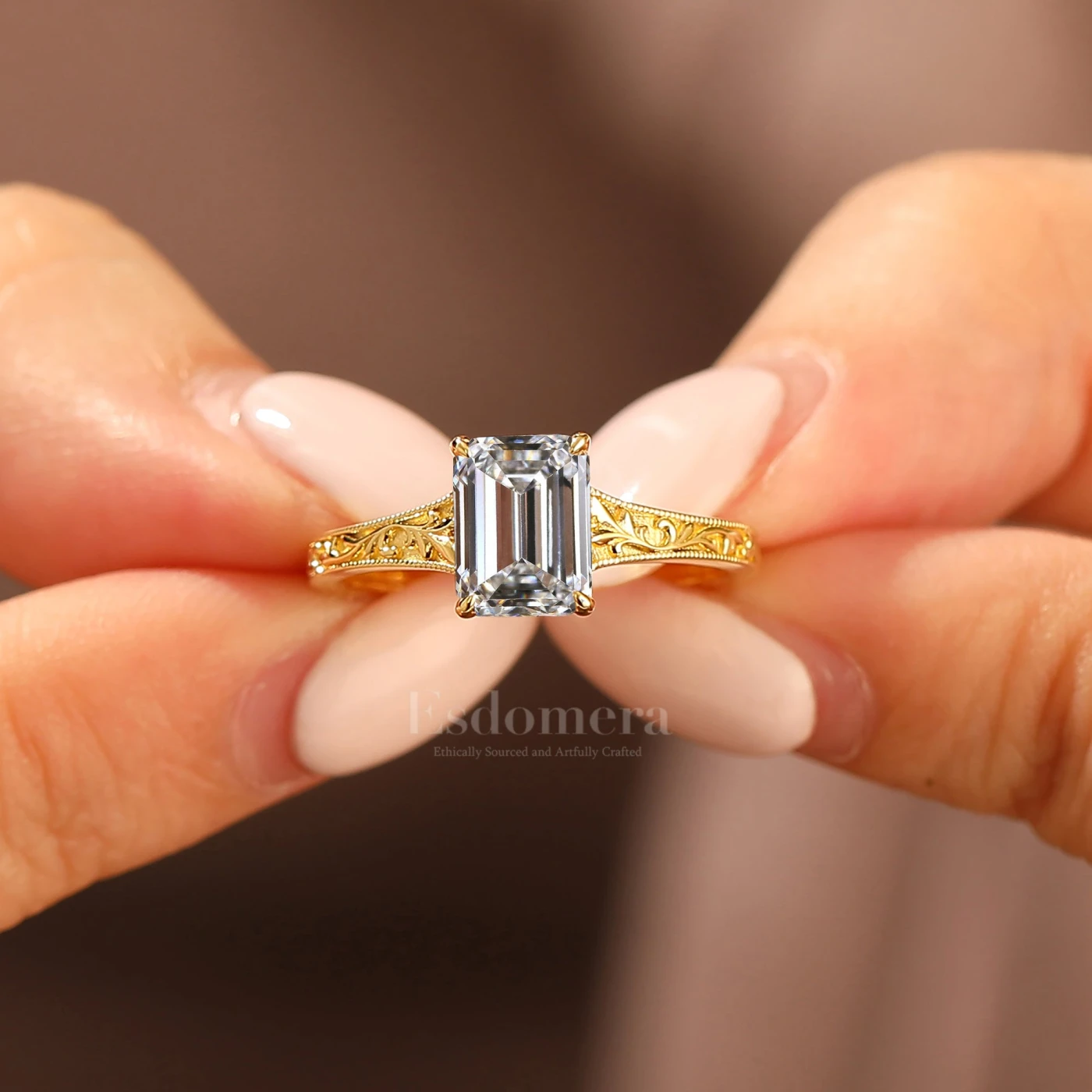 Unique 2CT Elegant Solitaire Emerald Cut Lab Grown Diamond Promise Ring