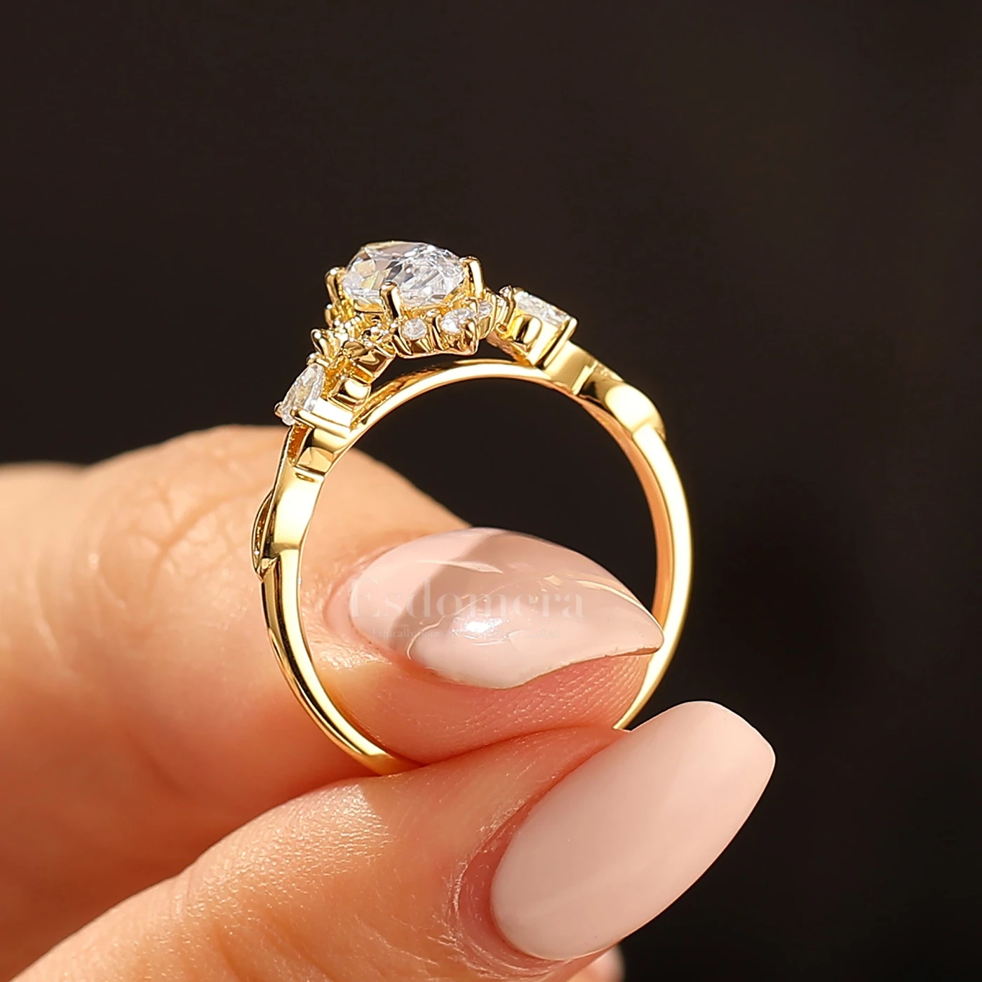 Artsy Floral Leaf Design Moissanite Ring 1CT Marquise Cut Moissanite Hollow Band Bridal Ring - view 10