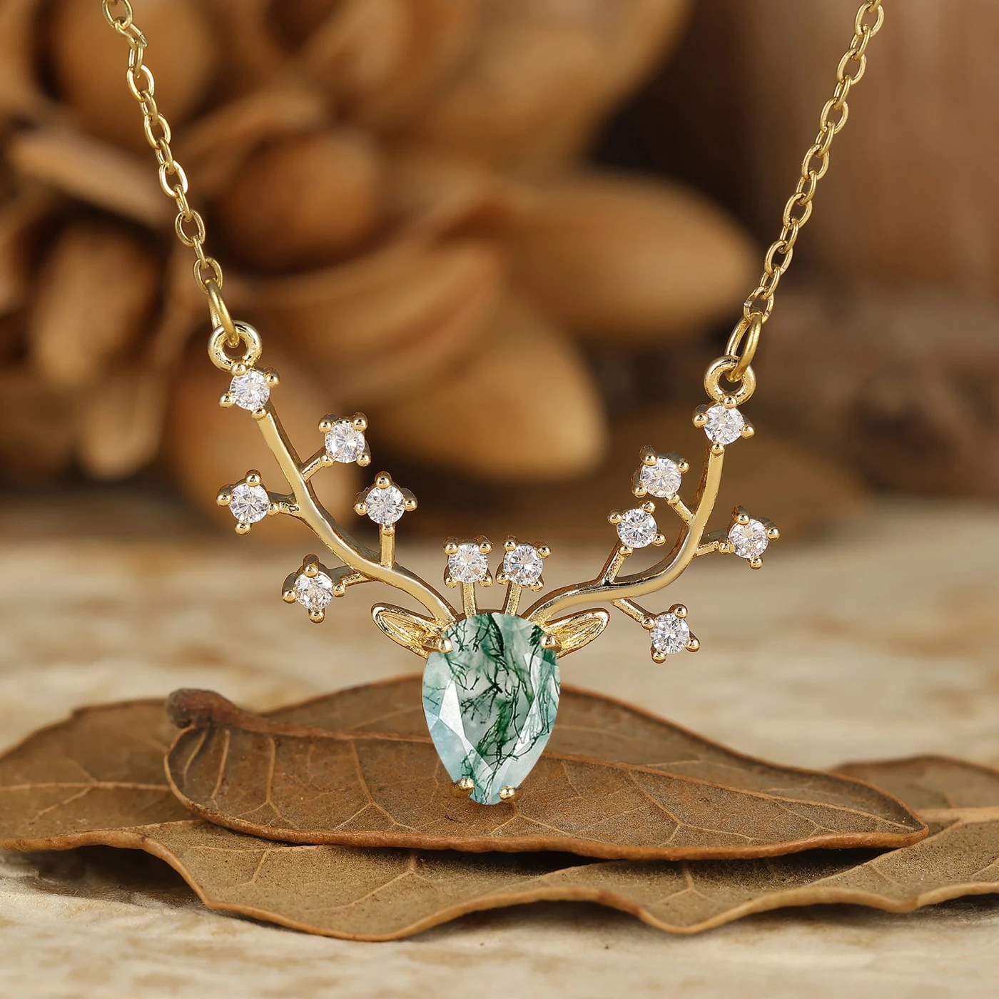 Reindeer Antler Pear Cut Natural Amethyst Pendant Necklace Anniversary Gift for Her - view 7