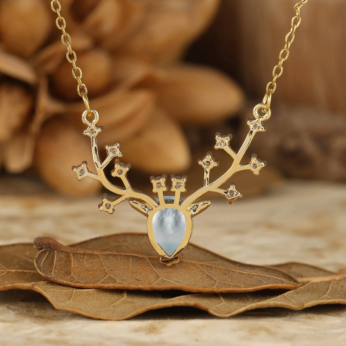 Reindeer Antler Pear Cut Natural Amethyst Pendant Necklace Anniversary Gift for Her - view 6