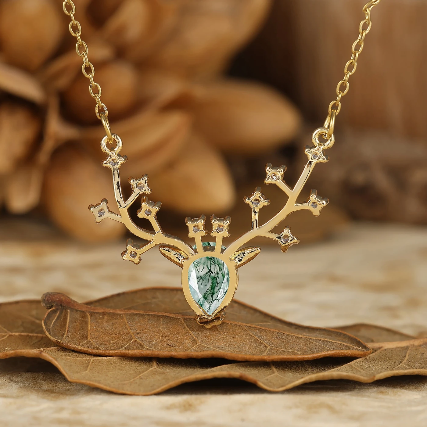 Reindeer Antler Pear Cut Natural Amethyst Pendant Necklace Anniversary Gift for Her - view 9