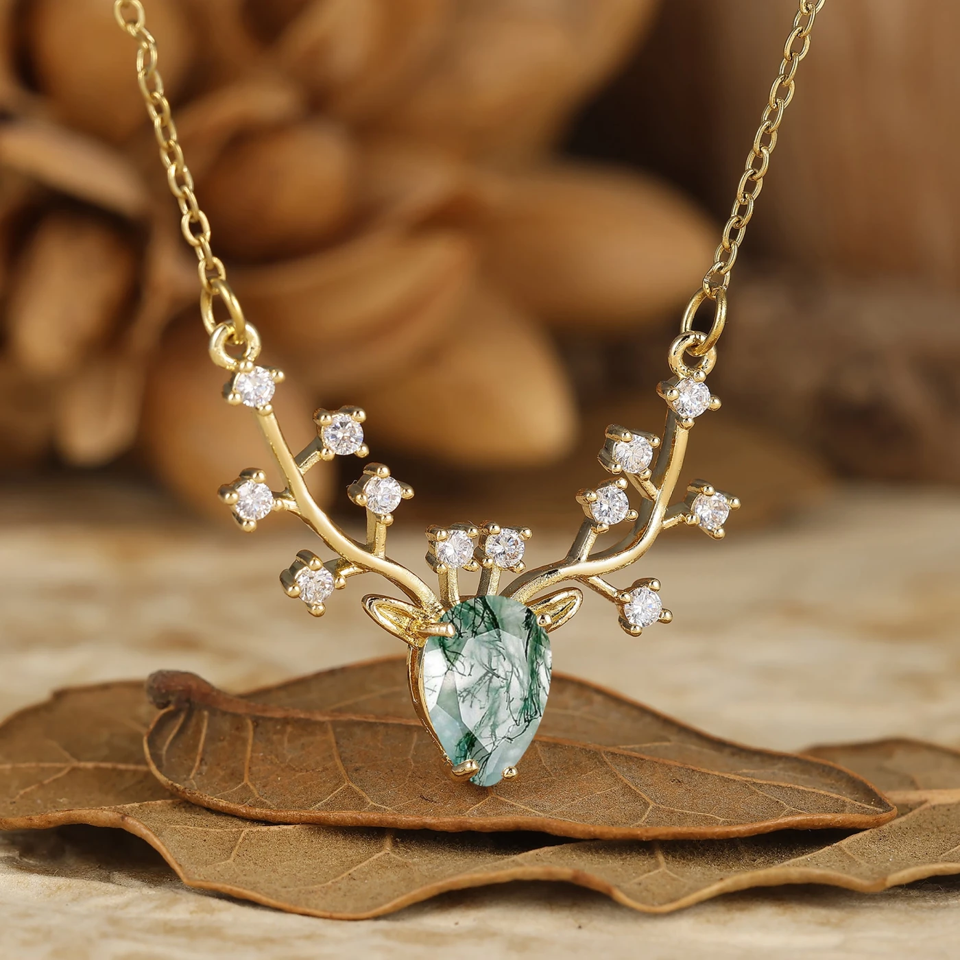 Reindeer Antler Pear Cut Natural Amethyst Pendant Necklace Anniversary Gift for Her - view 8