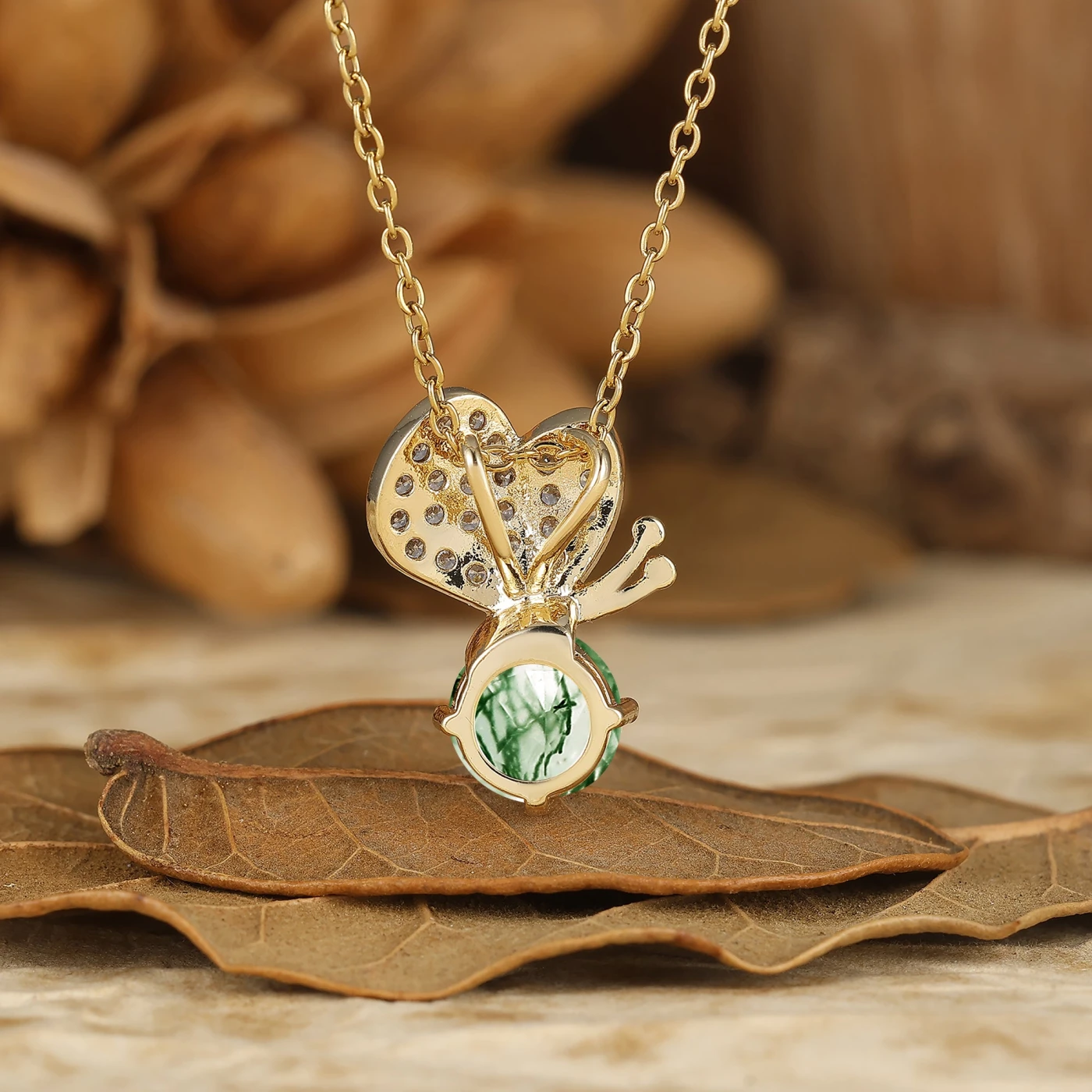 Cute Flying Butterfly Round Aquamarine Pendant Necklace For Girls Dainty Jewelry Gift - view 6