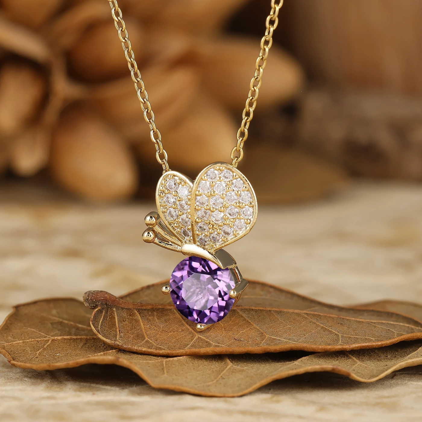 Cute Flying Butterfly Round Aquamarine Pendant Necklace For Girls Dainty Jewelry Gift - view 9
