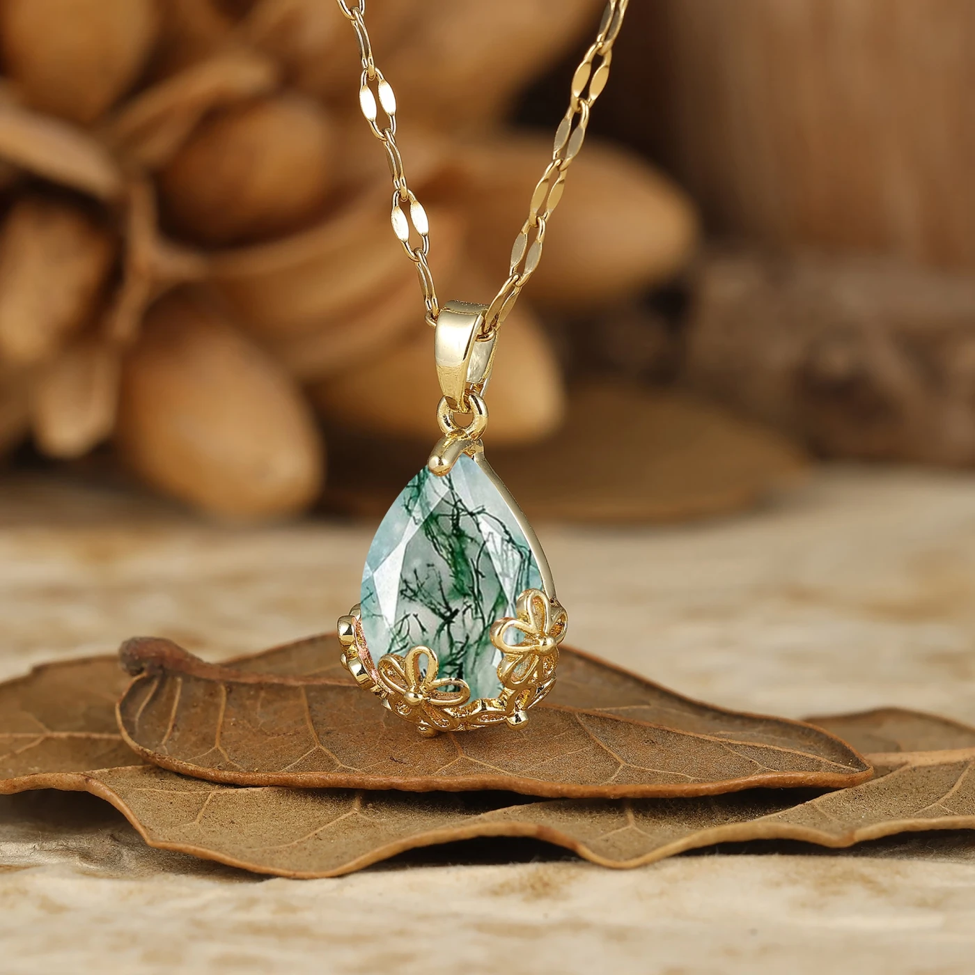 Elegant Gold Filigree Crown 1.5CT Pear Cut Pendant Necklace Anniversary Gift