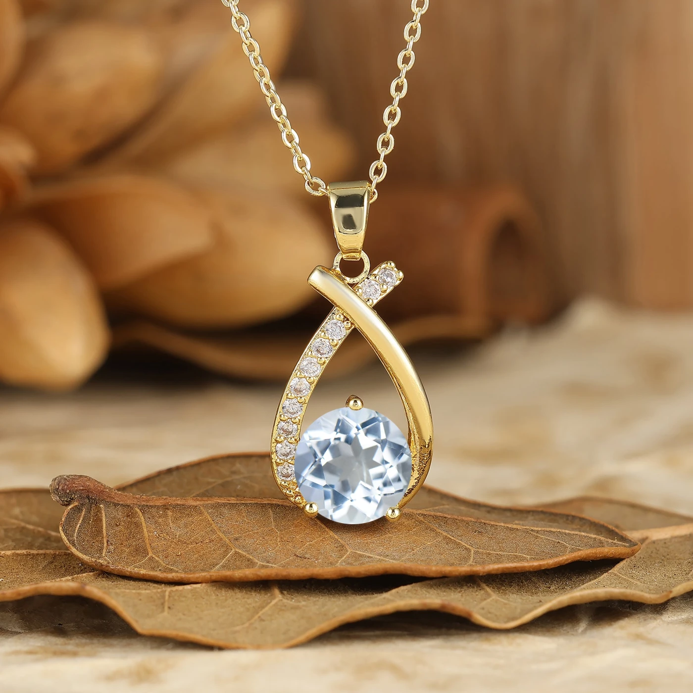 Dainty Round Cut Moss Agate Pendant Necklace 14K Solid Gold Anniversary Bridal Necklace - view 5
