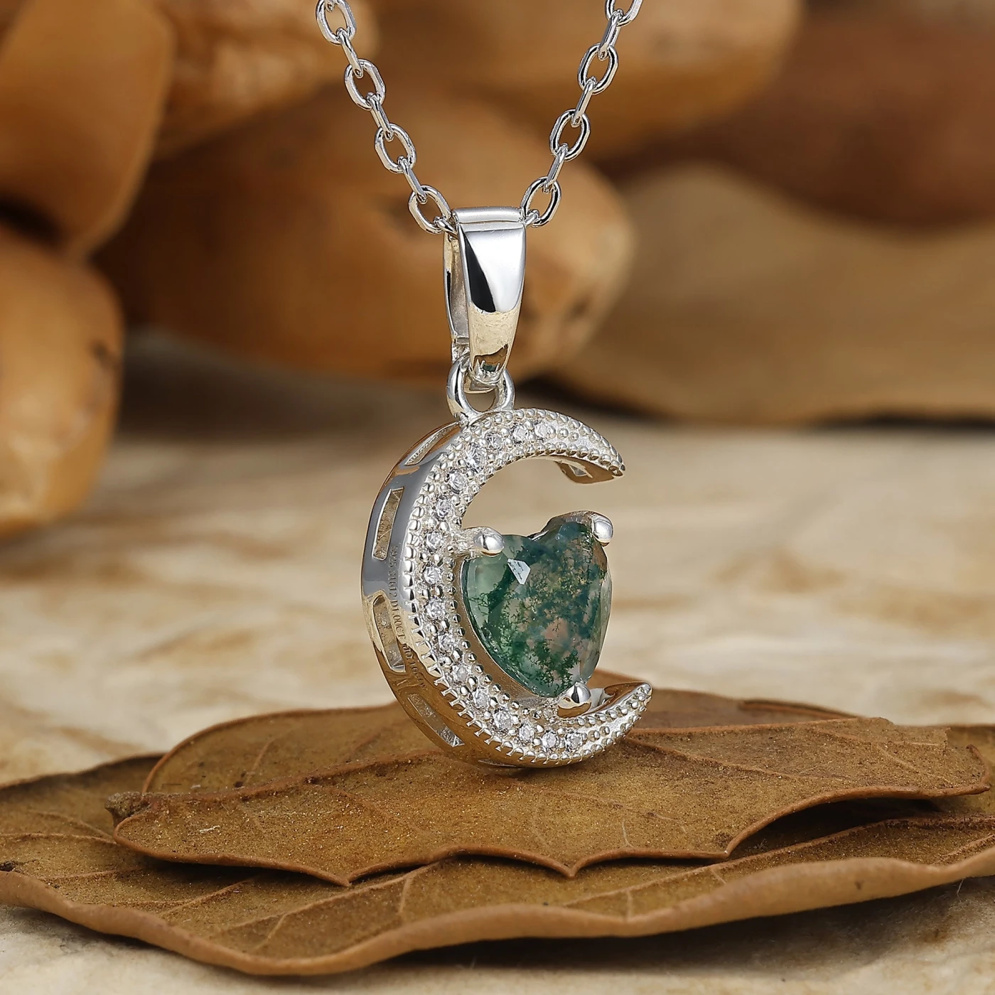 Crescent Moon Necklace Heart Shape Aquamarine Pendant March Birthstone Necklace Gift - view 12