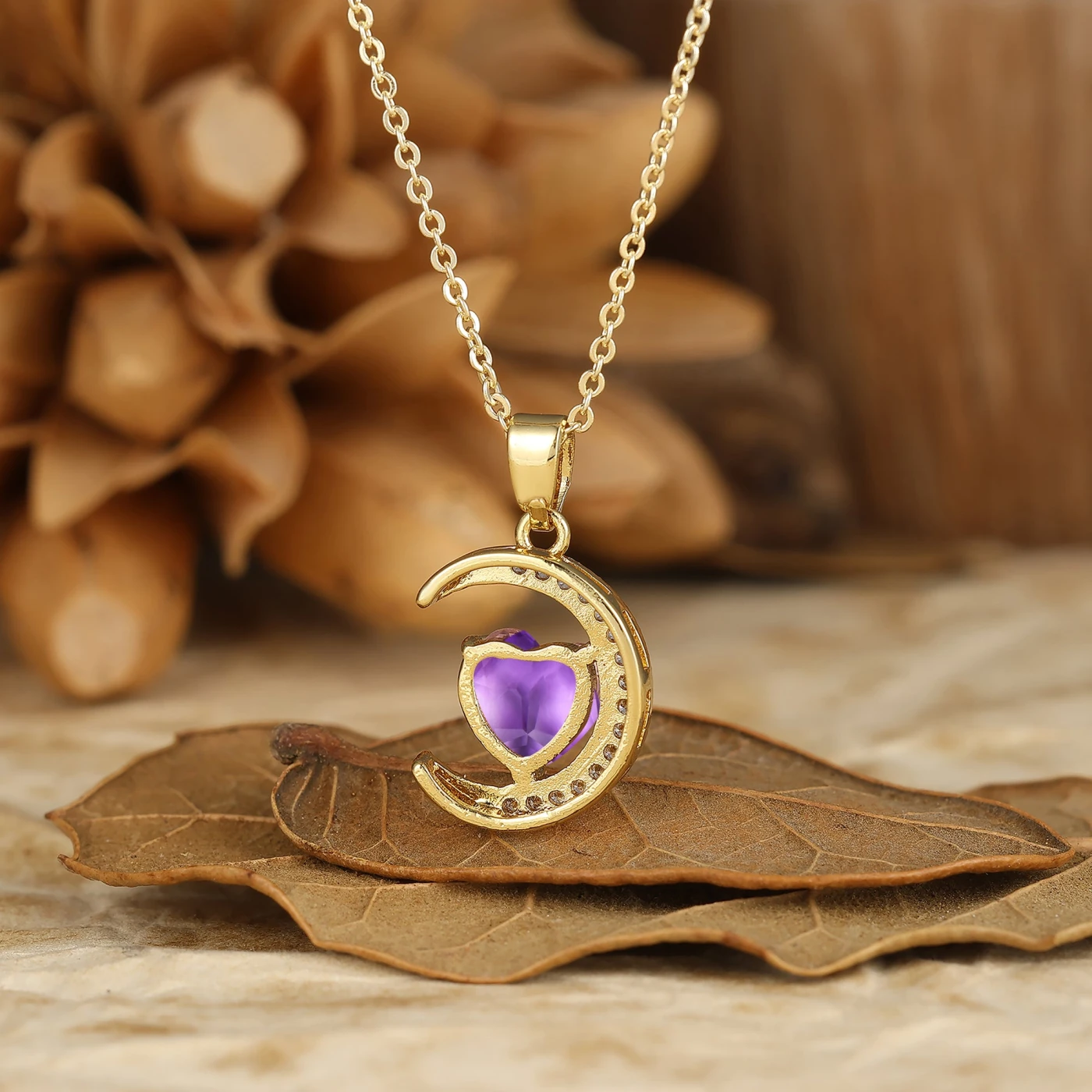 Crescent Moon Necklace Heart Shape Aquamarine Pendant March Birthstone Necklace Gift - view 8