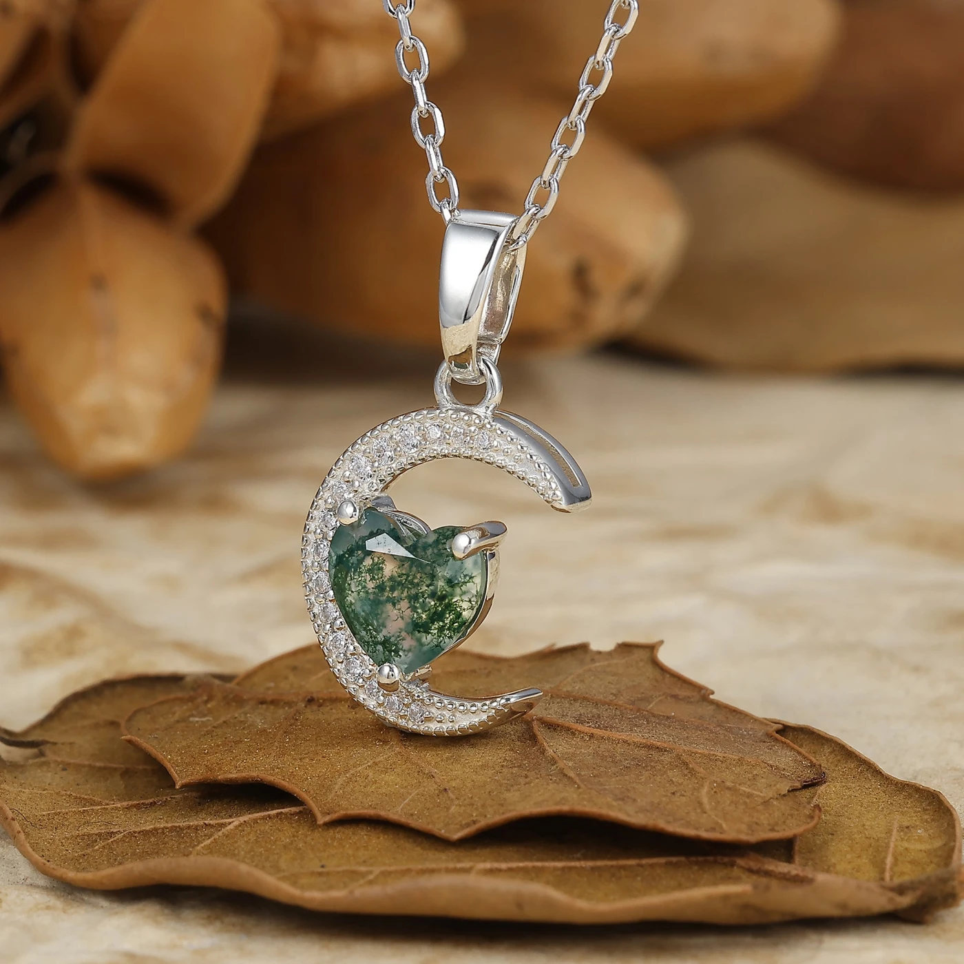 Crescent Moon Necklace Heart Shape Aquamarine Pendant March Birthstone Necklace Gift - view 10