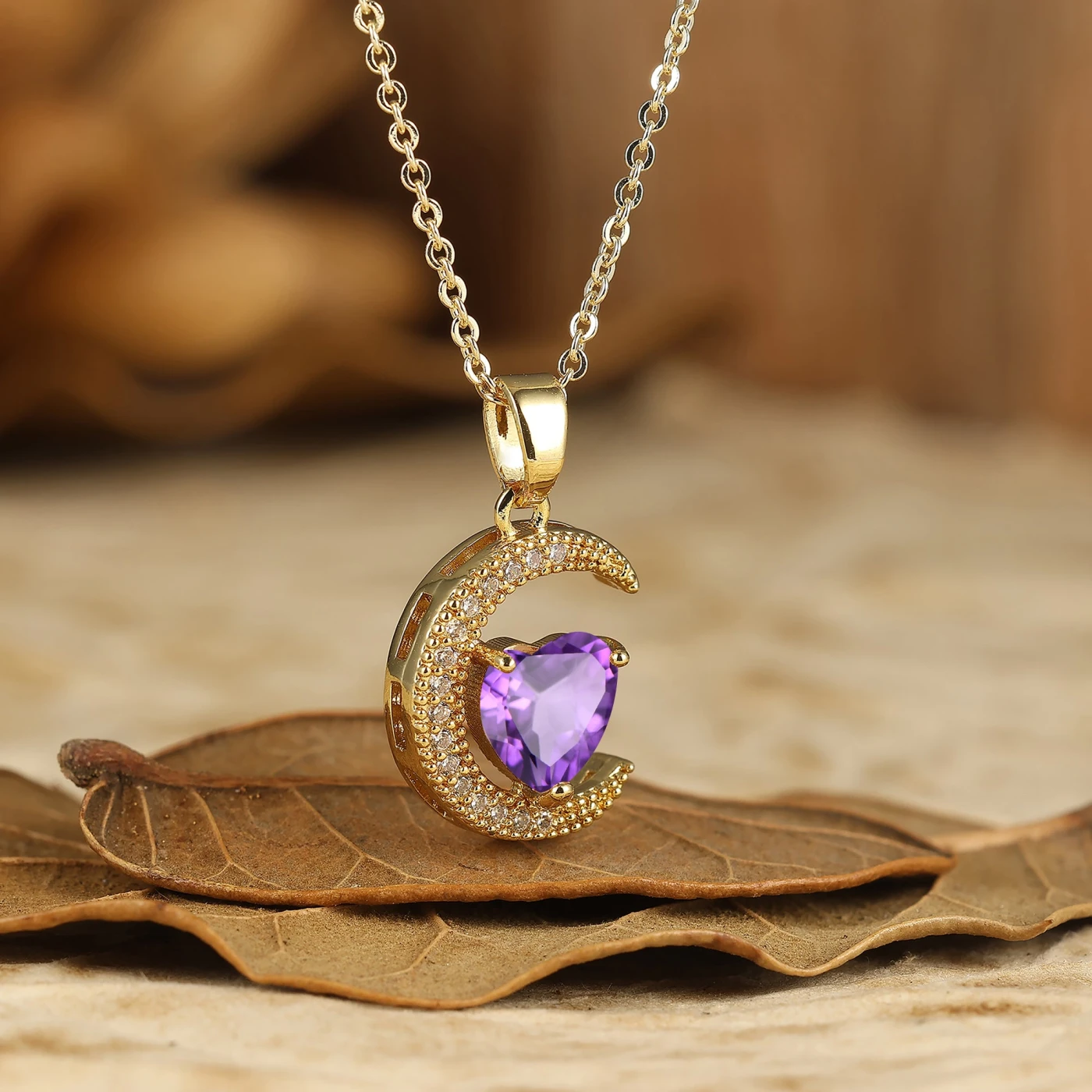 Crescent Moon Necklace Heart Shape Aquamarine Pendant March Birthstone Necklace Gift - view 6
