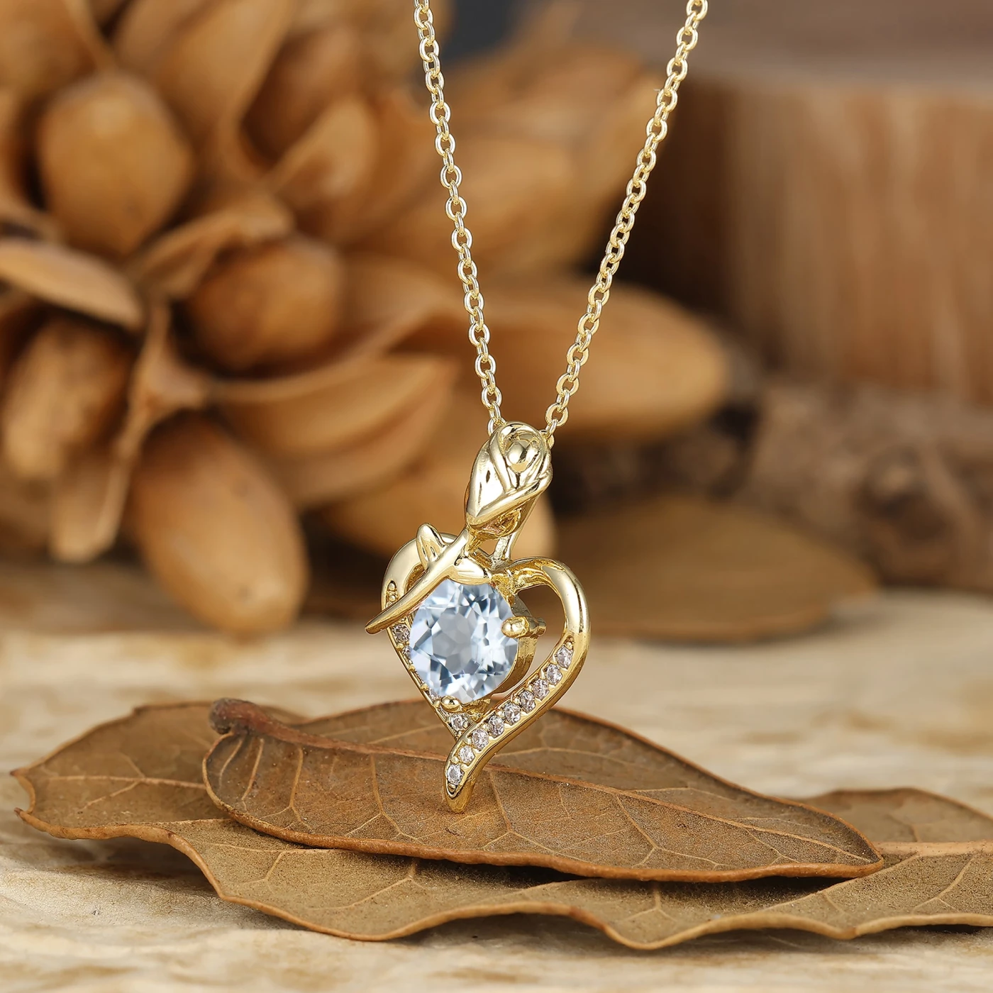 Herat Design Necklace Round Cut Aquamarine Rose Floral Women Pendant Necklace - view 3