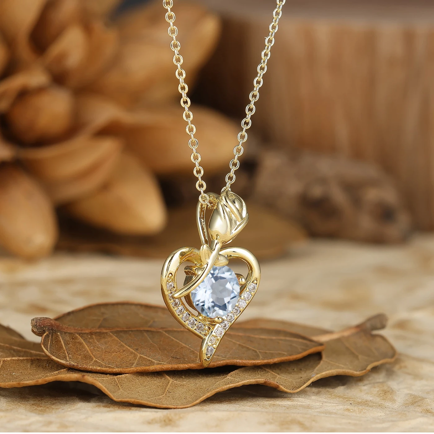 Herat Design Necklace Round Cut Aquamarine Rose Floral Women Pendant Necklace - view 2