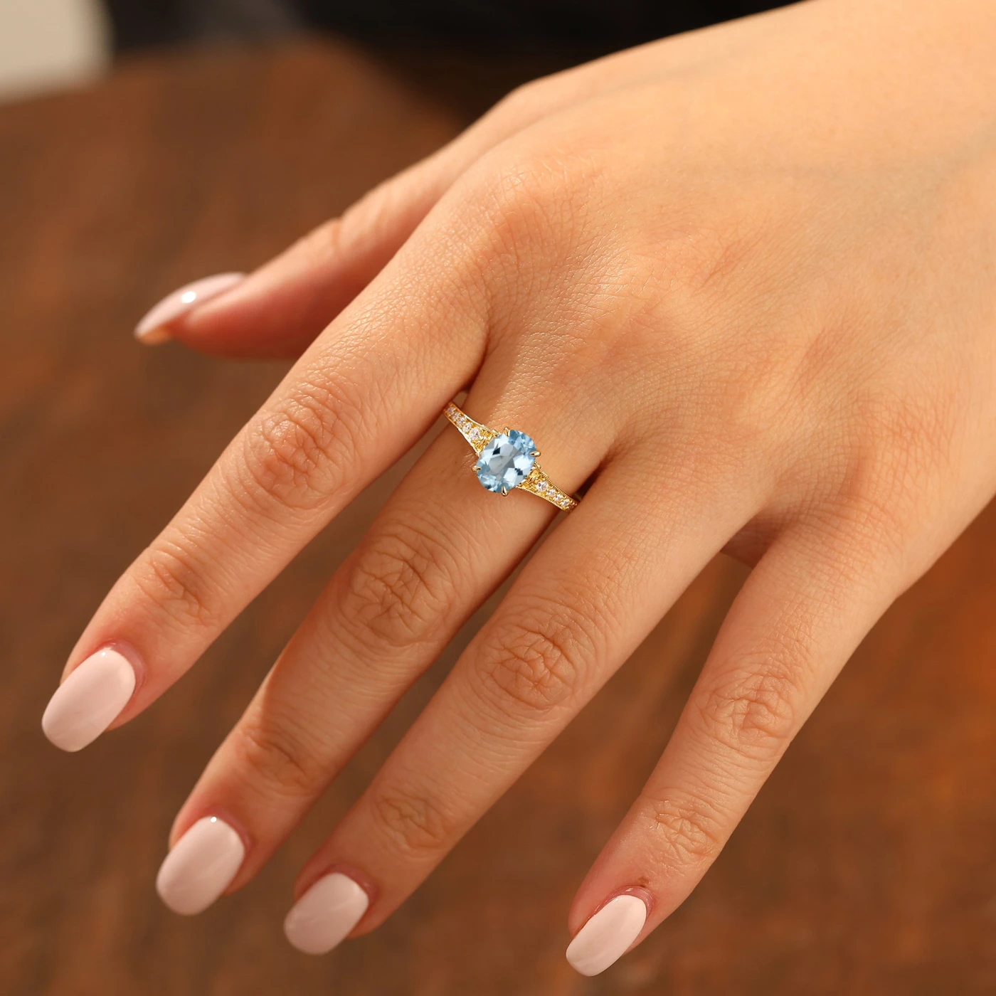 Antique 1.5CT Oval Cut Aquamarine Wedding Ring Milgrained Vine Engraved Women Ring - view 8