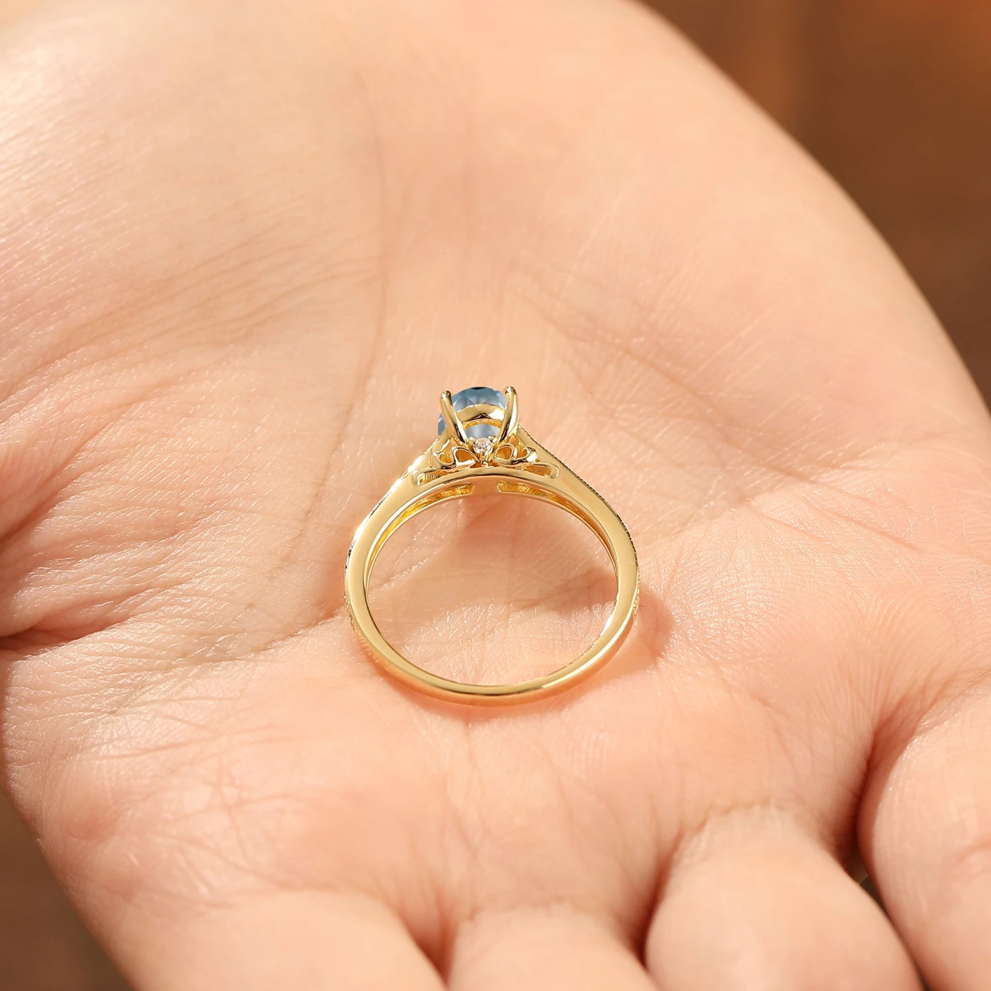Antique 1.5CT Oval Cut Aquamarine Wedding Ring Milgrained Vine Engraved Women Ring - view 9