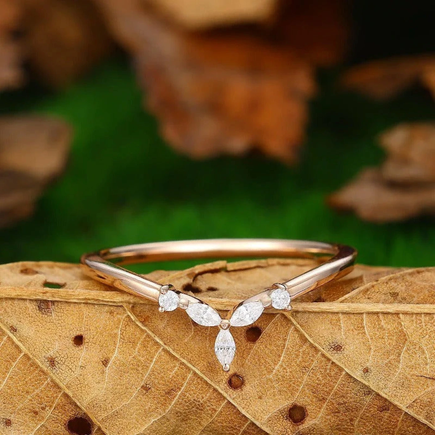 Dainty Curved V Shaped Lab Grown Diamond Wedding Band Solid Gold