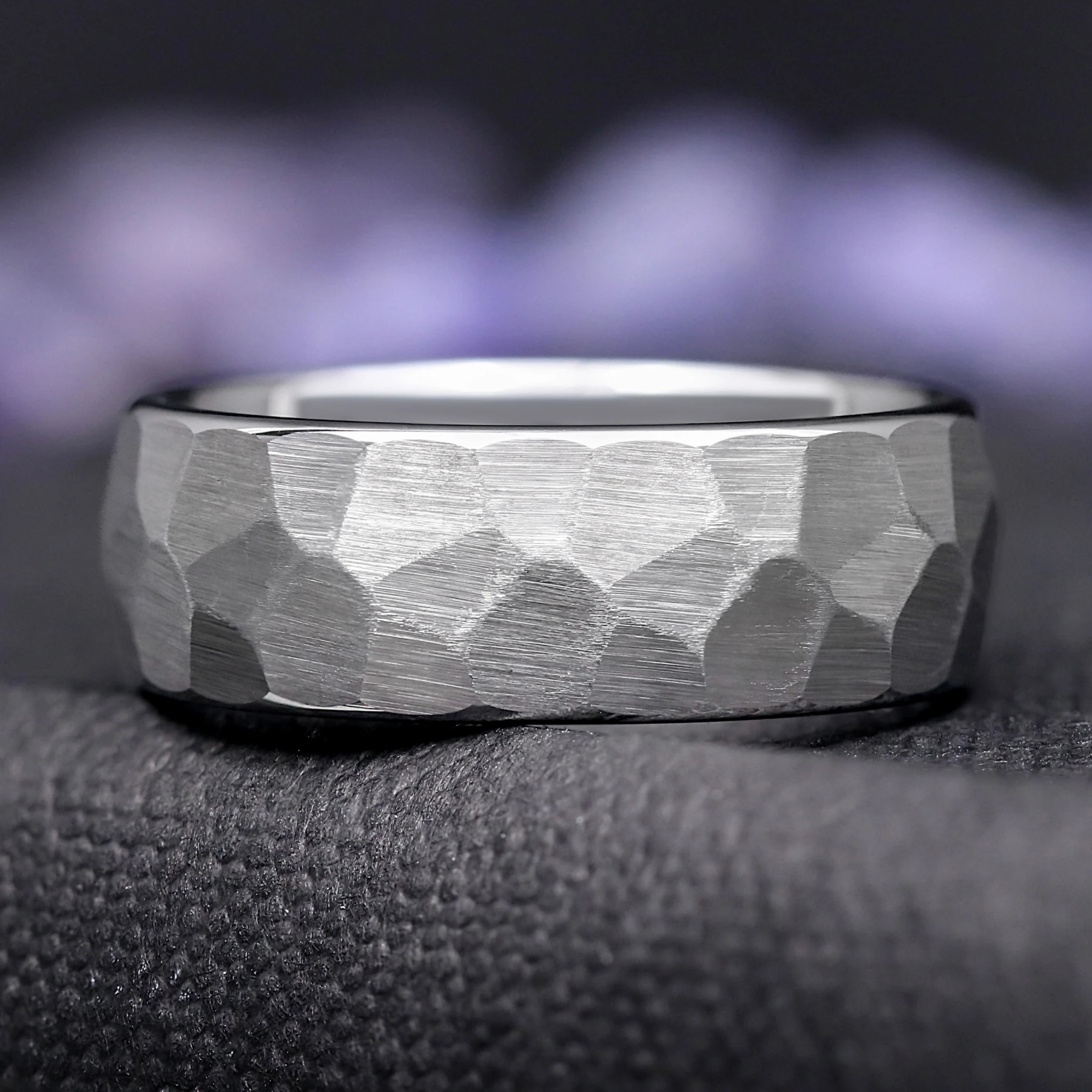 Hammered Silver Tungsten Ring - Mens Wedding Band