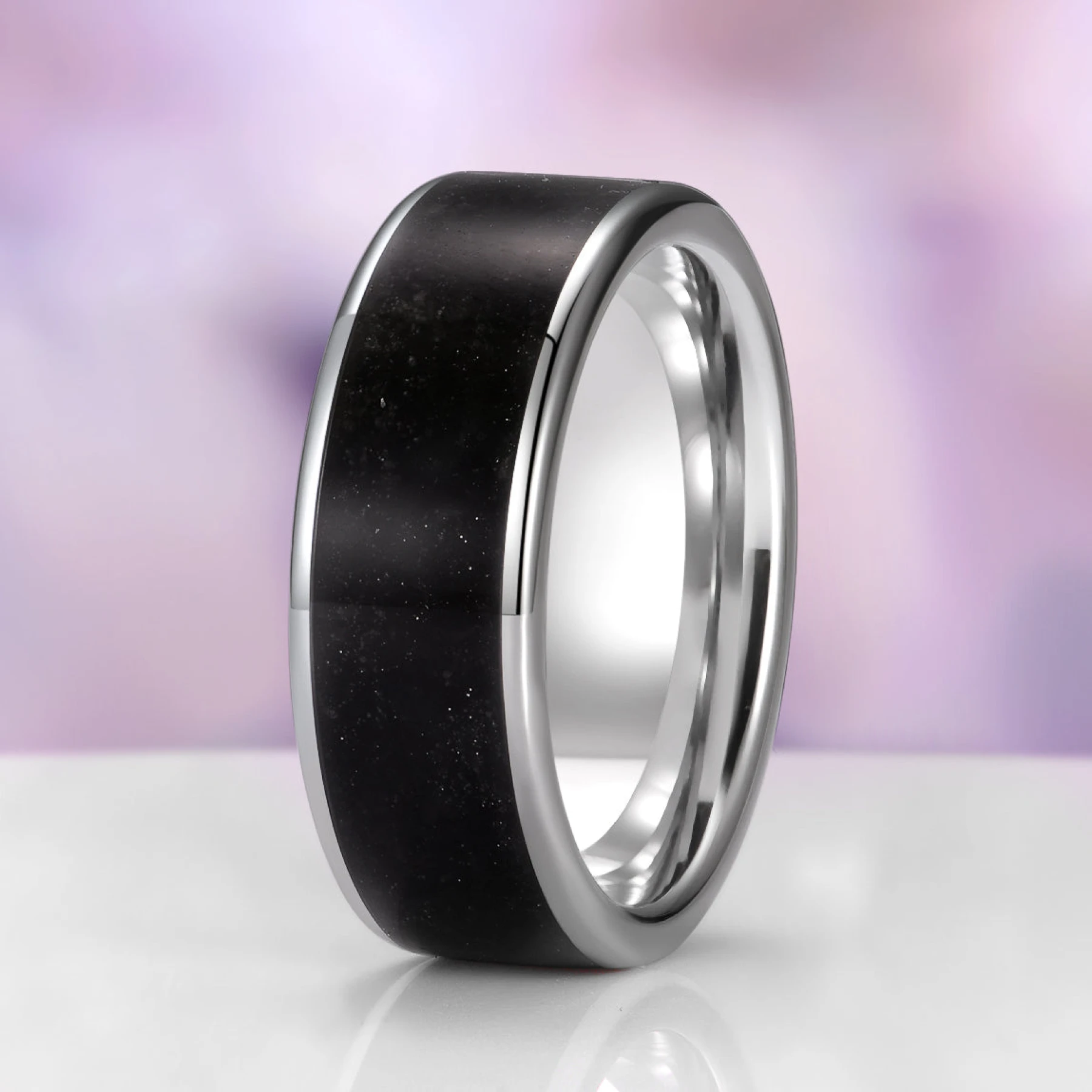 Black Obsidian Men's Wedding Band in Tungsten Carbide (8mm)