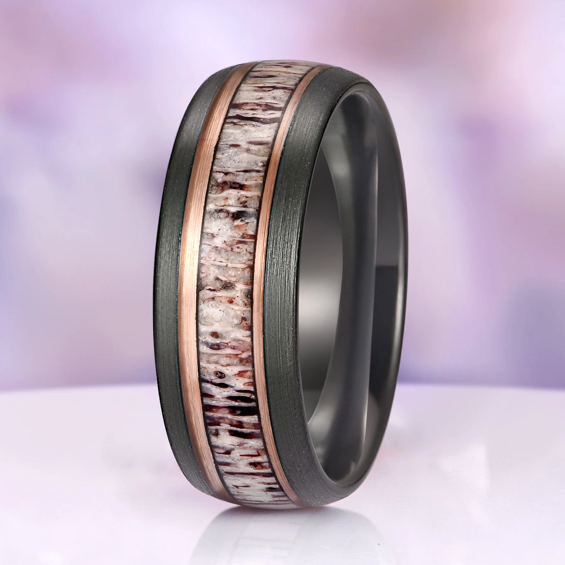 Elk Antler Men's Wedding Band in Rose Gold/Black Tungsten (8mm)